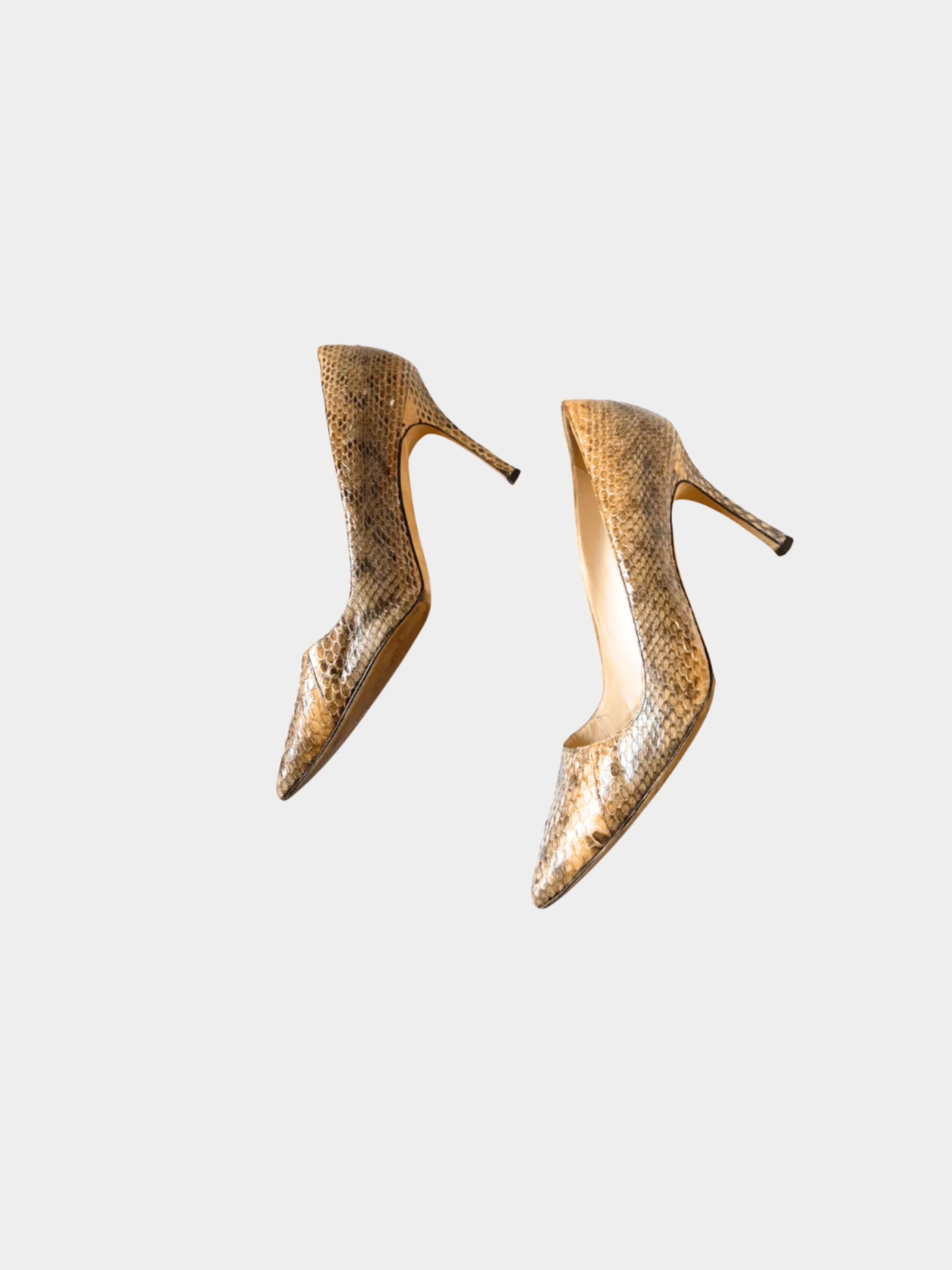 Manolo Blahnik 2000s Snake Skin Brown Beige Pump Heels - Image 2