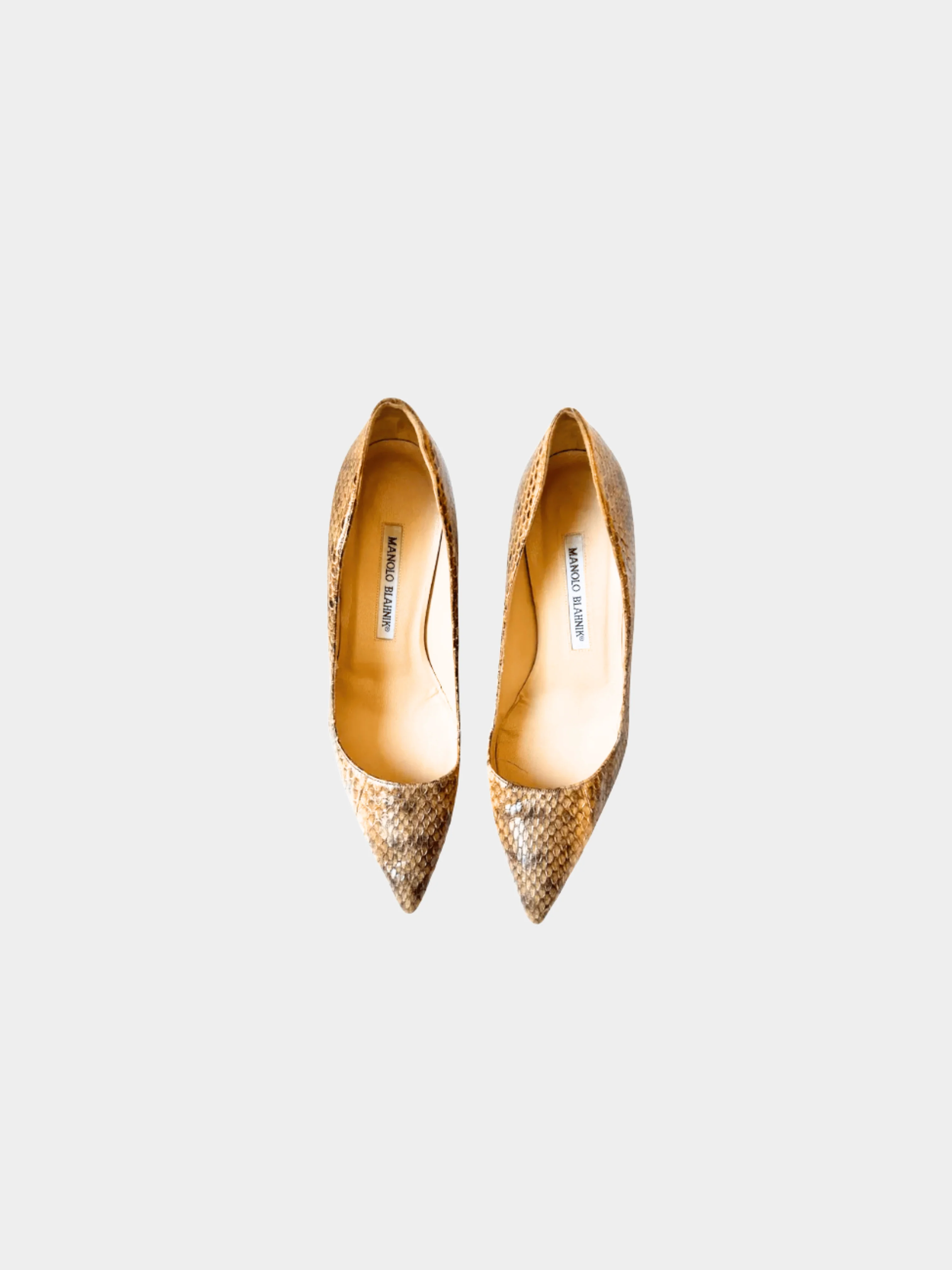 Manolo Blahnik 2000s Snake Skin Brown Beige Pump Heels - Image 3
