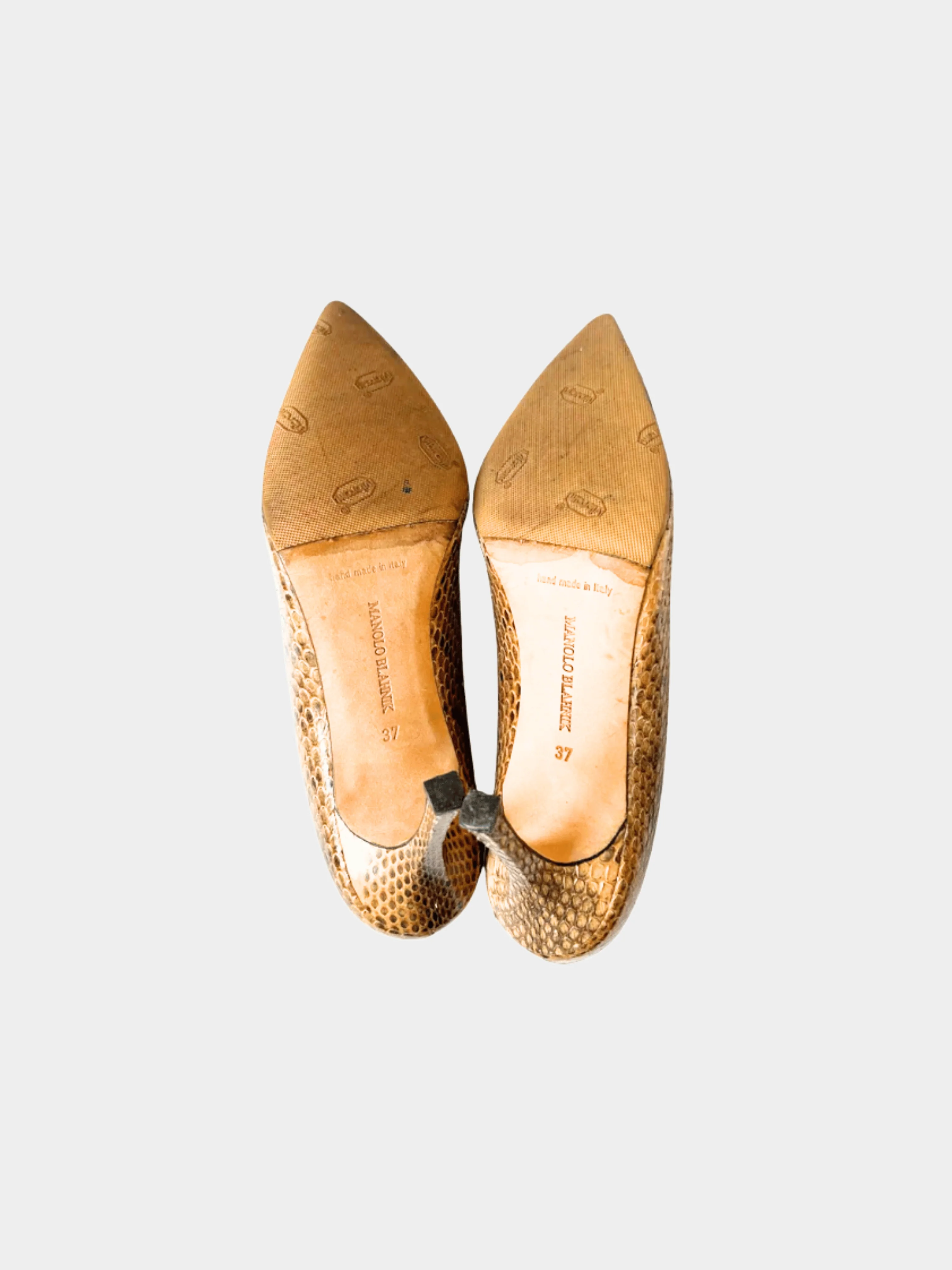 Manolo Blahnik 2000s Snake Skin Brown Beige Pump Heels - Image 4