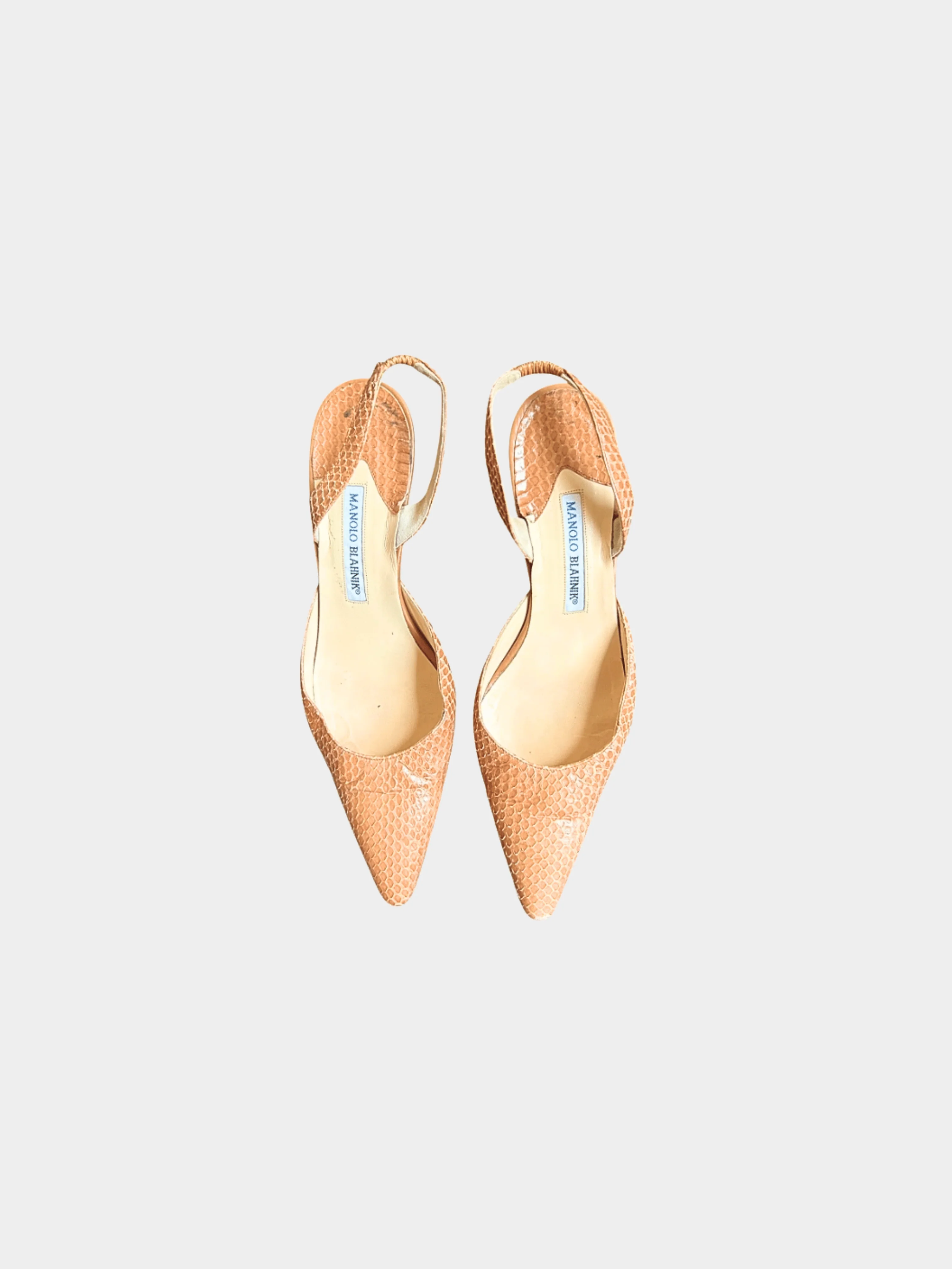 Manolo Blahnik 2000s Tan Python Leather Heels - Image 2