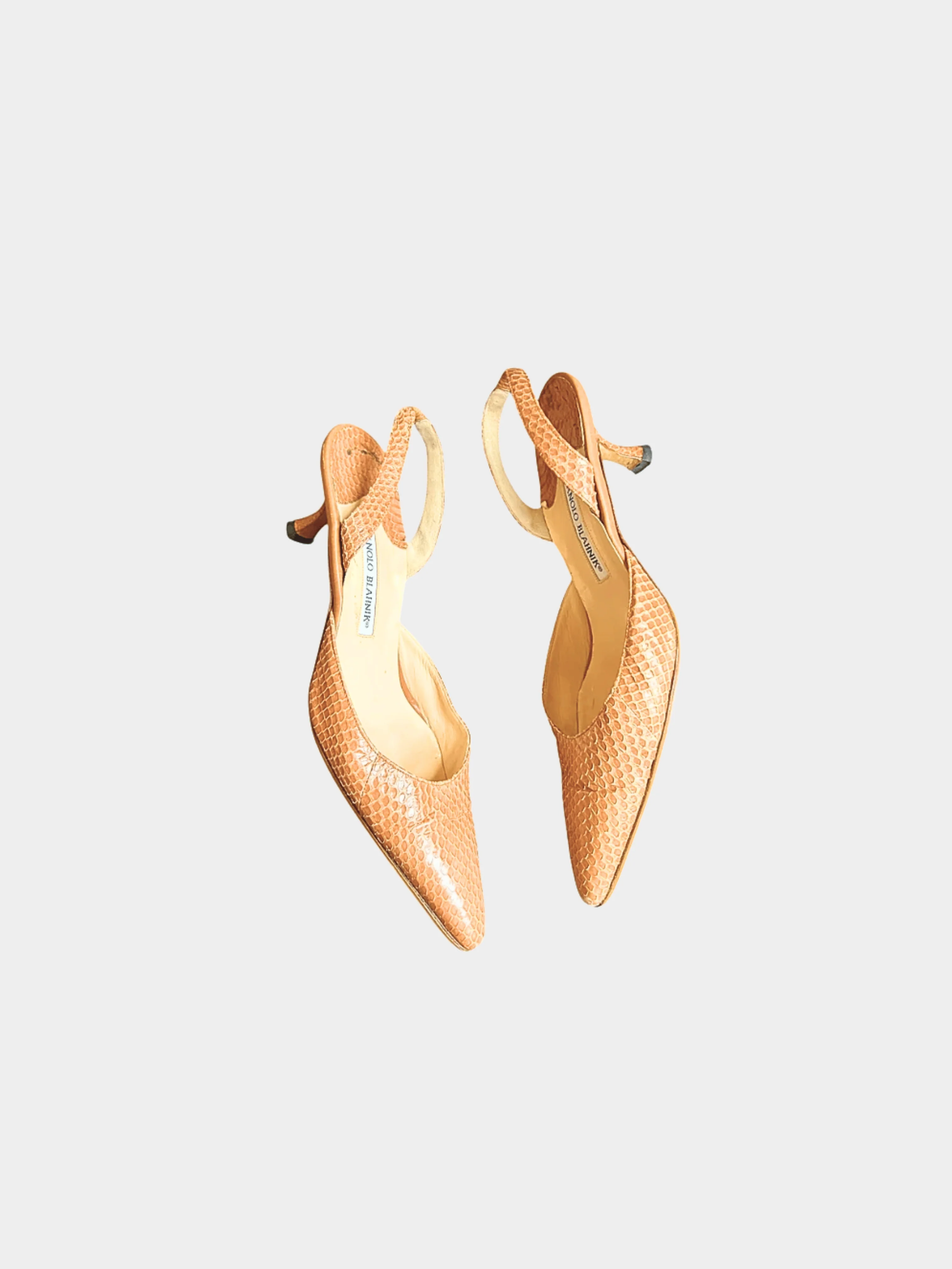 Manolo Blahnik 2000s Tan Python Leather Heels - Image 3