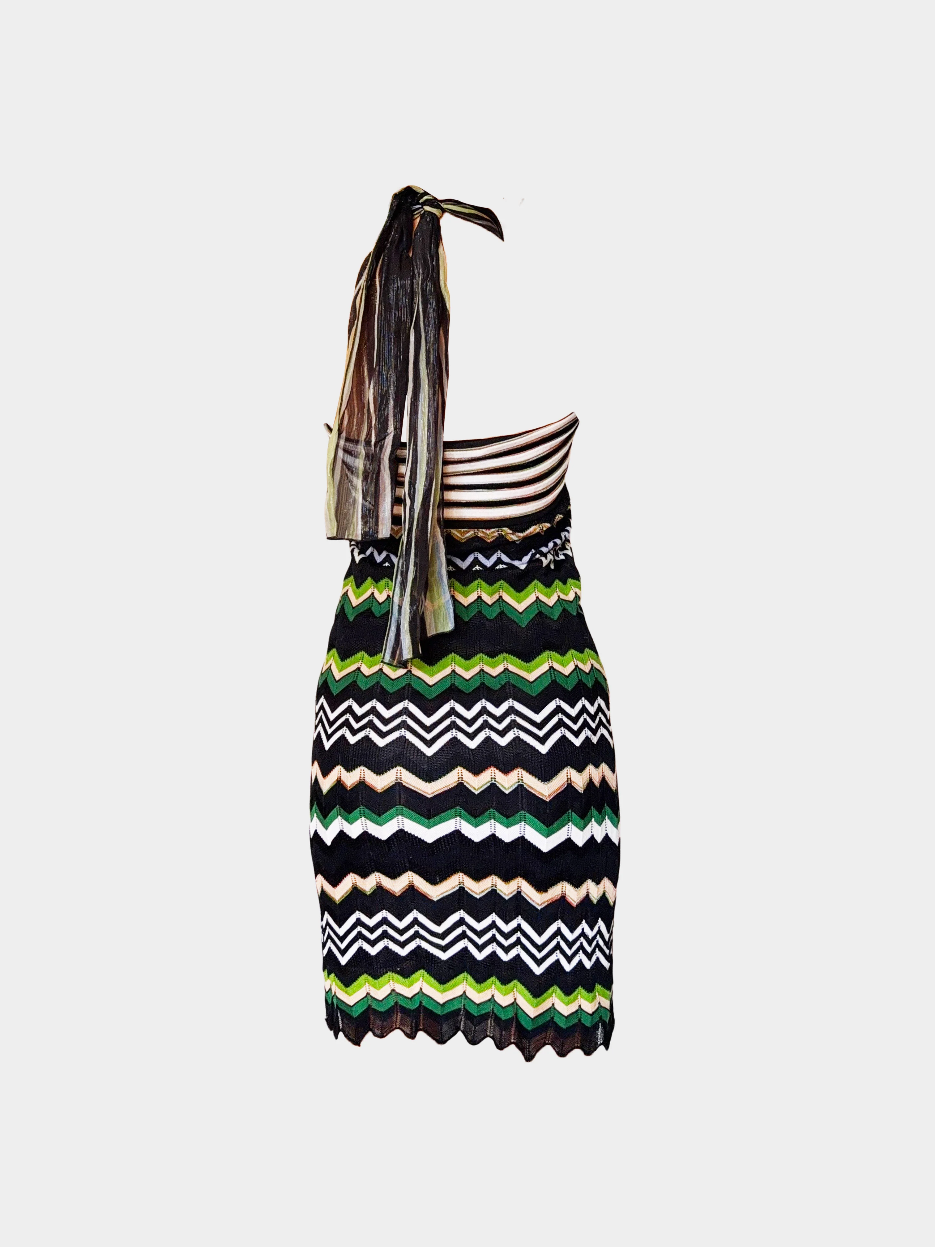 Missoni 2000s Multicolor Zigzag and Stripe Print Knitted Halter Dress - Image 2