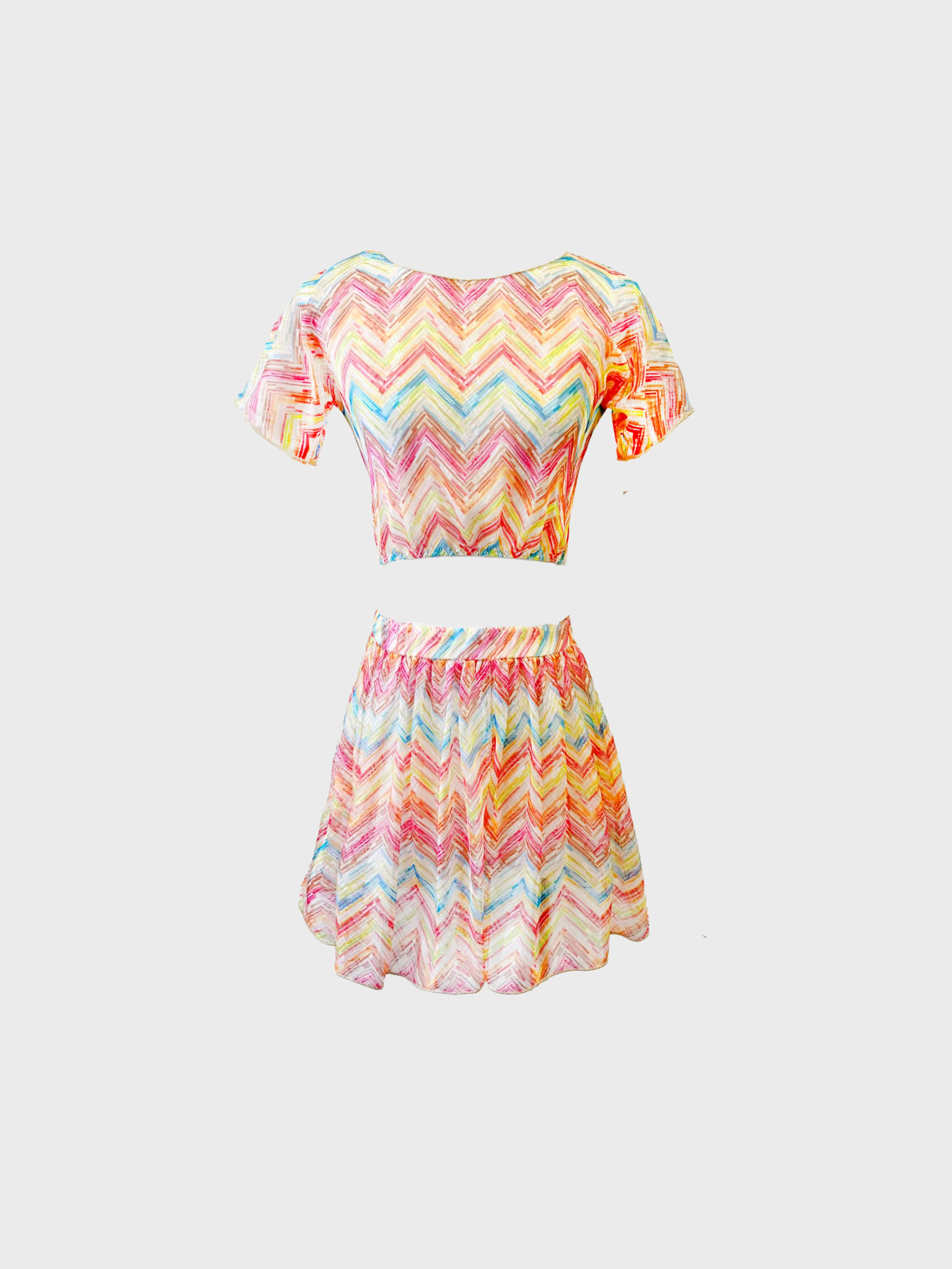 Missoni Mare 2000s Multicolor Knit Chevron T-Shirt Shorts Set