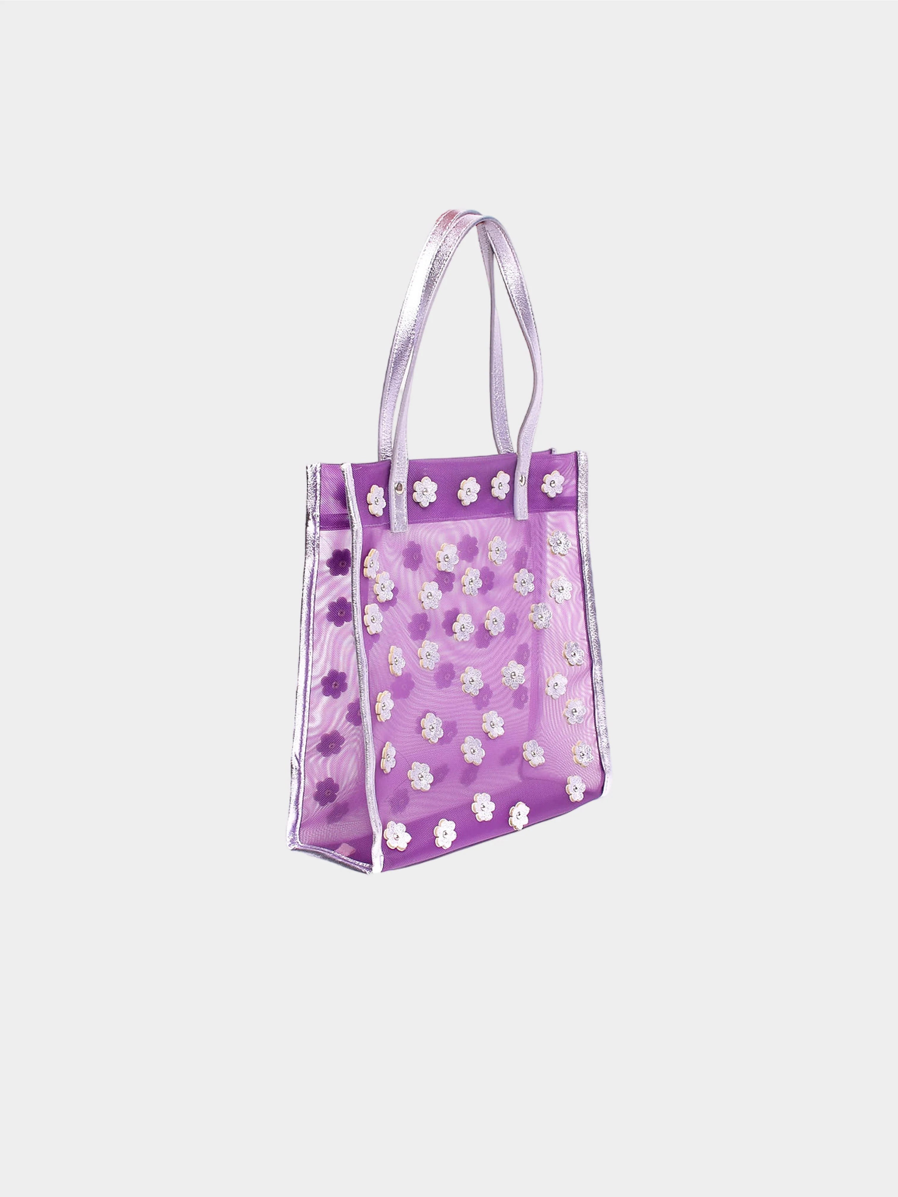 Miu Miu 1999 Metallic Lilac Floral Mesh Tote Bag - Image 2