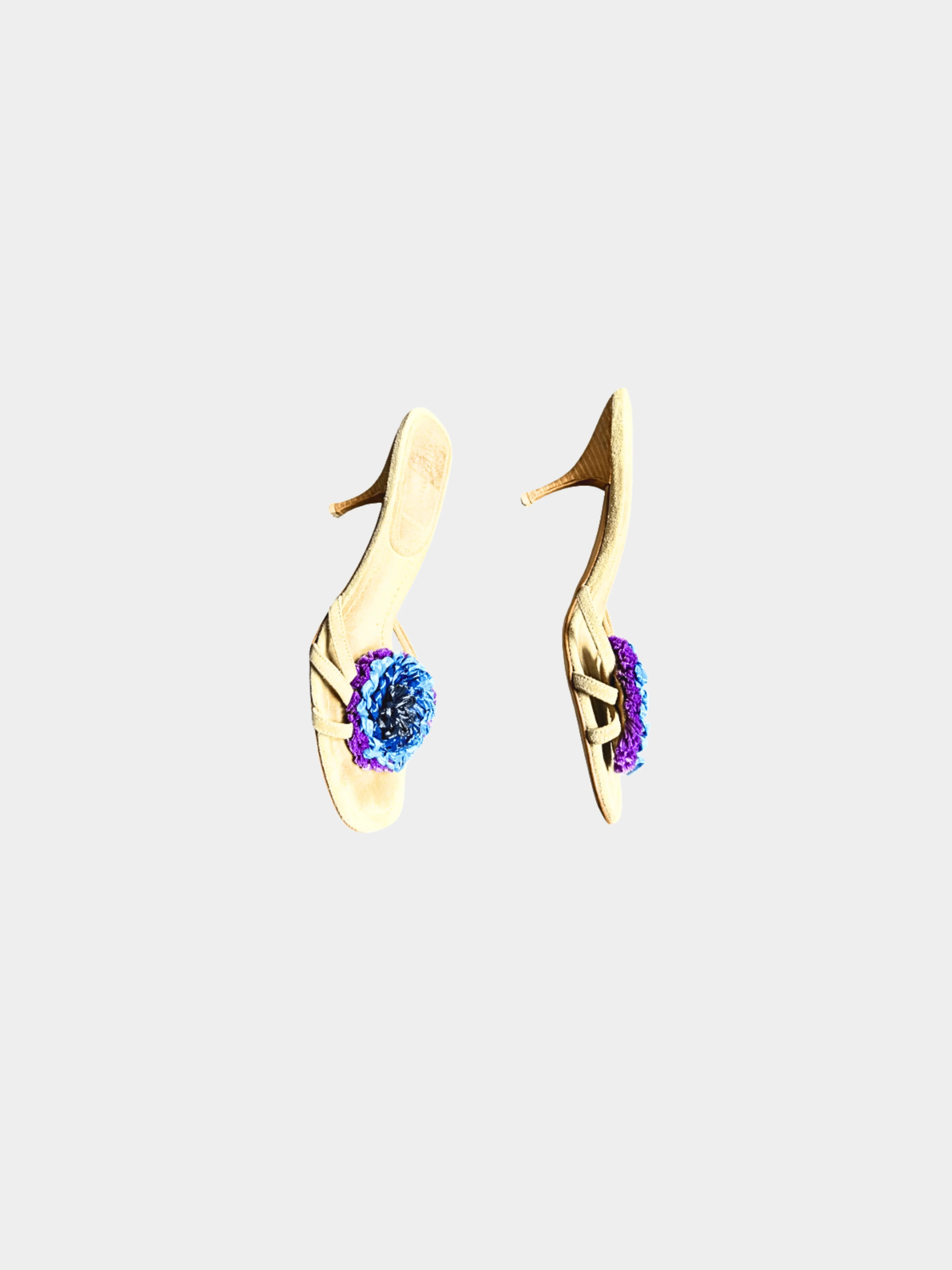 Miu Miu 2000s Beige Floral Suede Mule Heels - Image 3