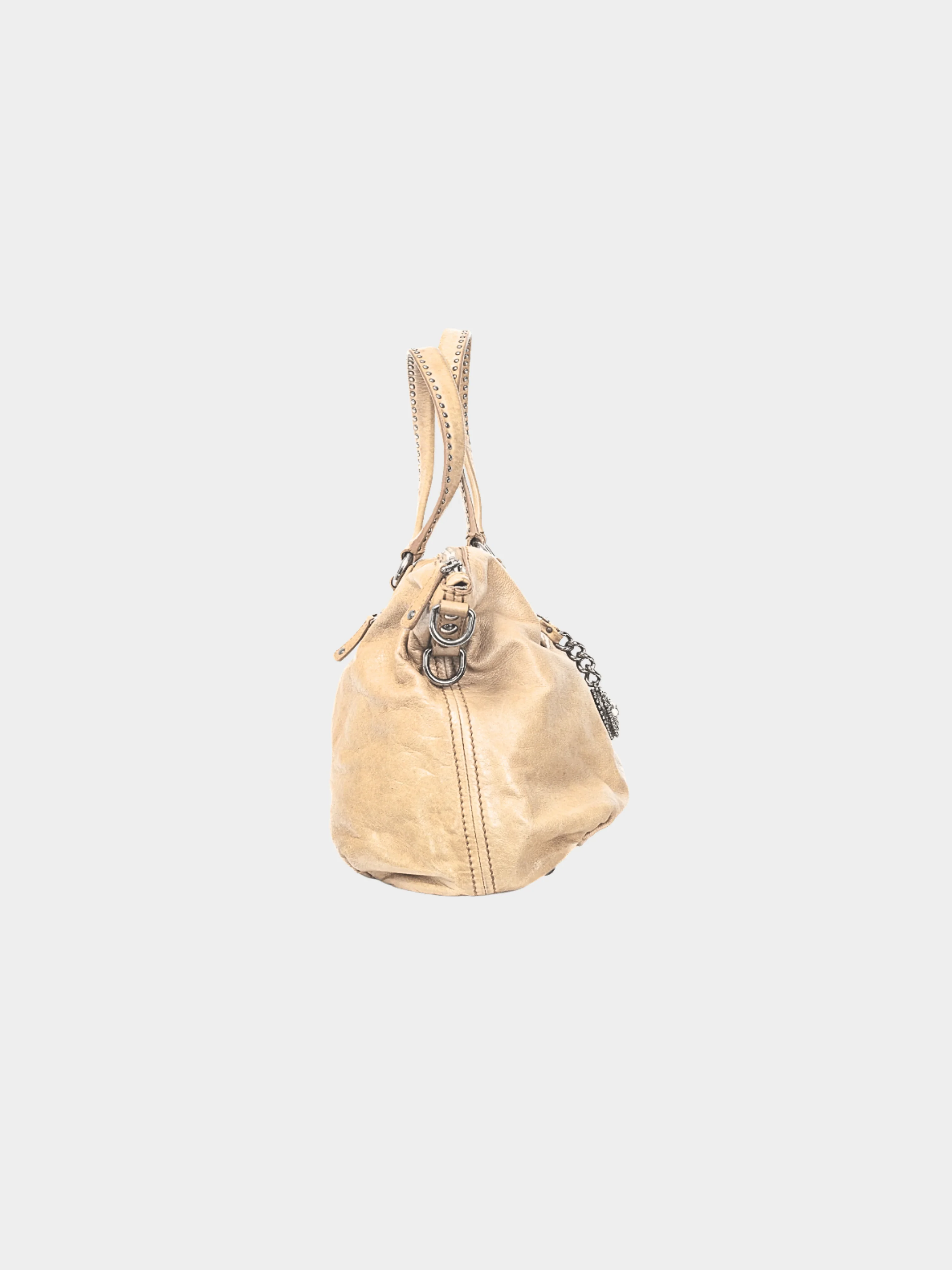 Miu Miu 2000s Beige Vitello Lux Heart-Charm 2-Way Handbag - Image 2