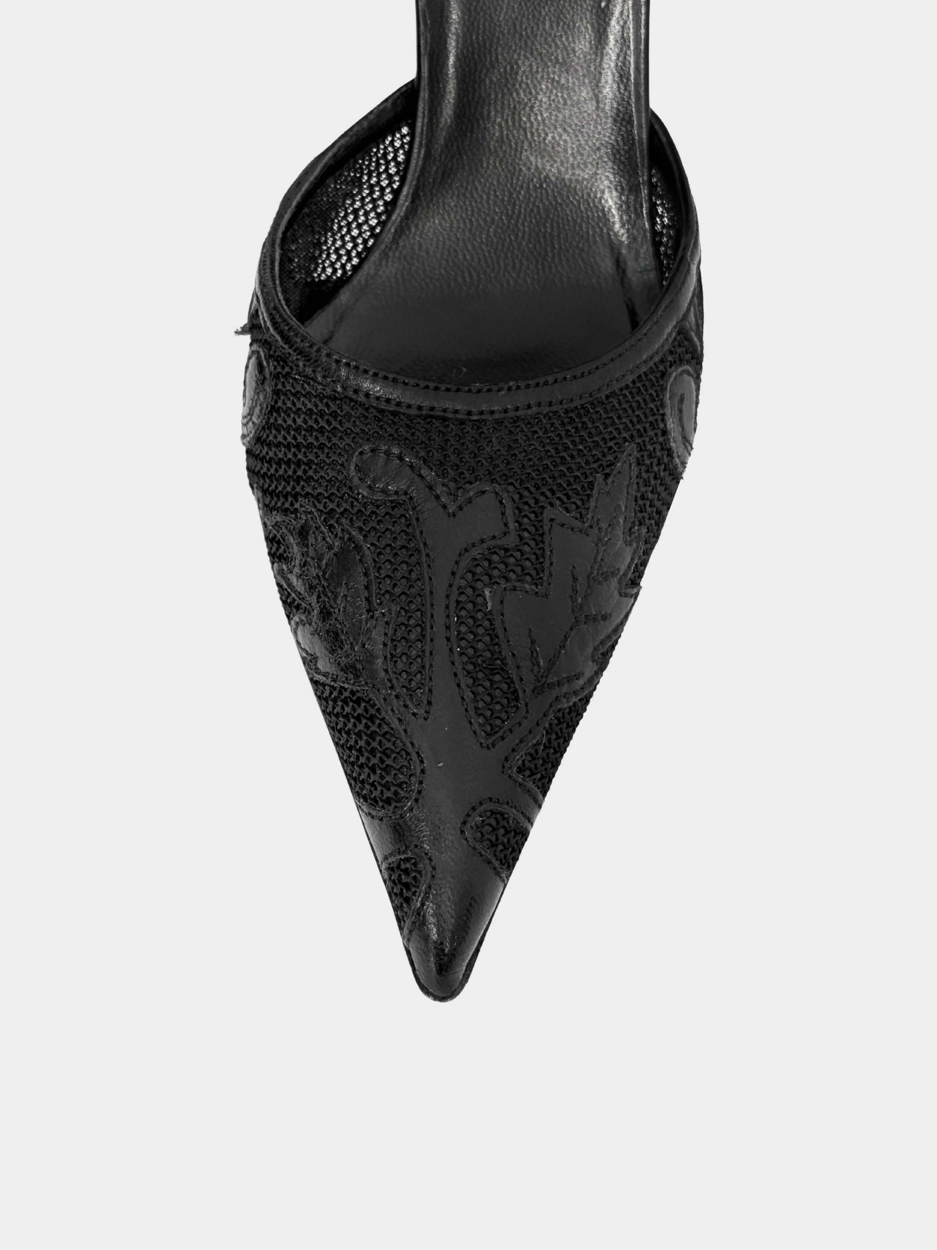 Miu Miu 2000s Black Leather and Mesh D'Orsay Pumps - Image 6