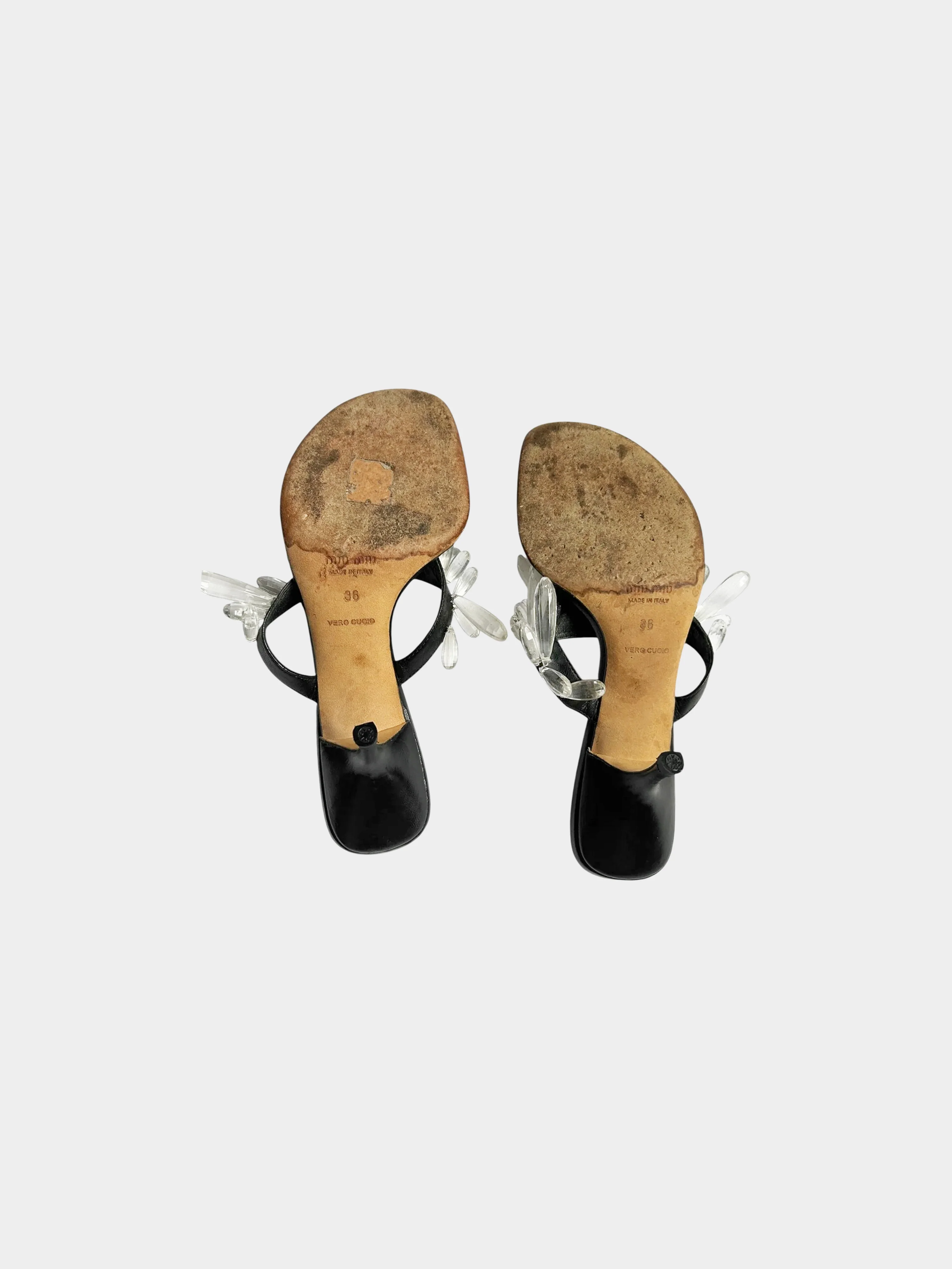 Miu Miu 2000s Black Leather Crystal Drop Heeled Mules - Image 4