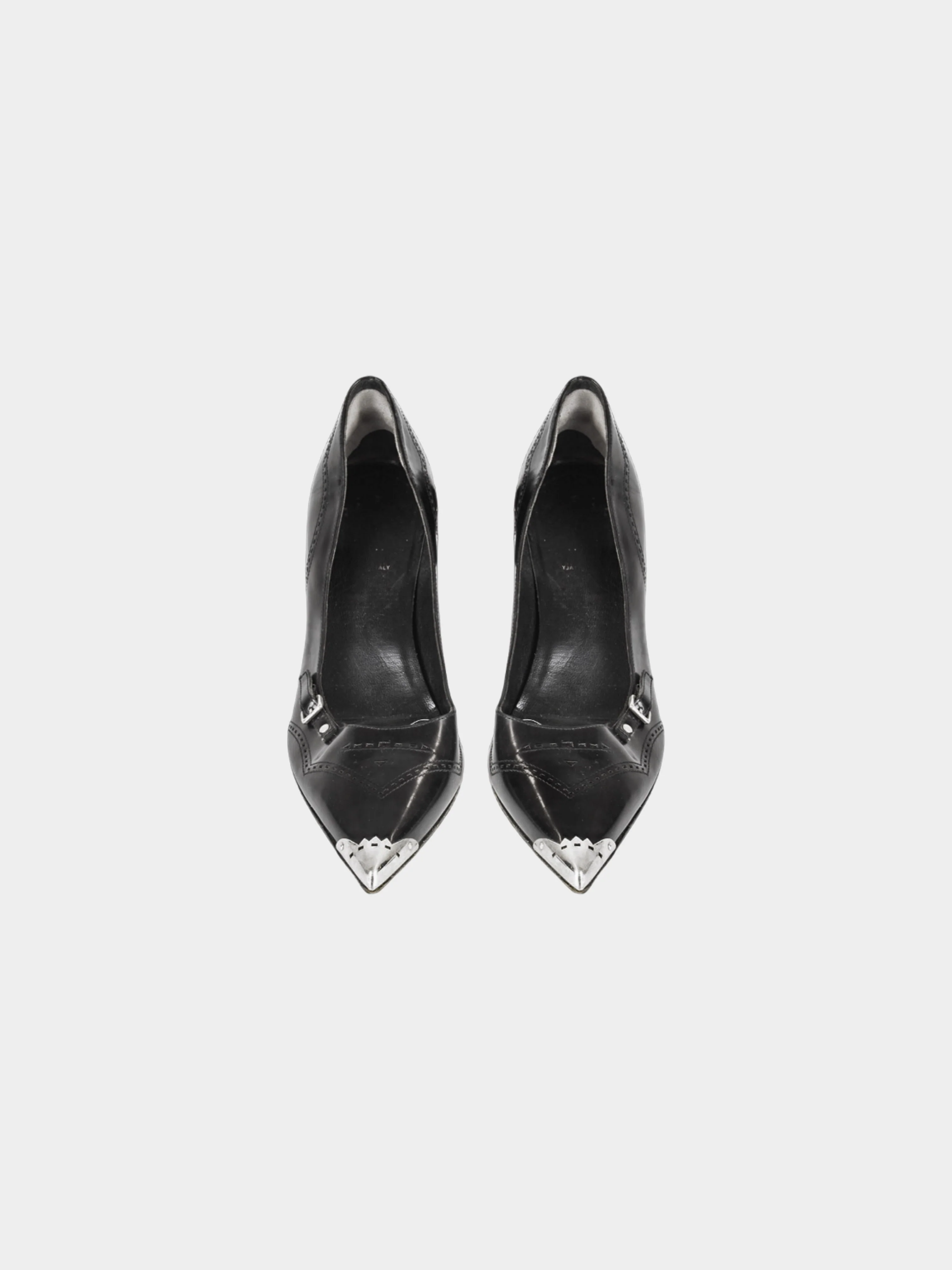 Miu Miu 2000s Black Leather Pointed Pumps with Metal Details - Image 2