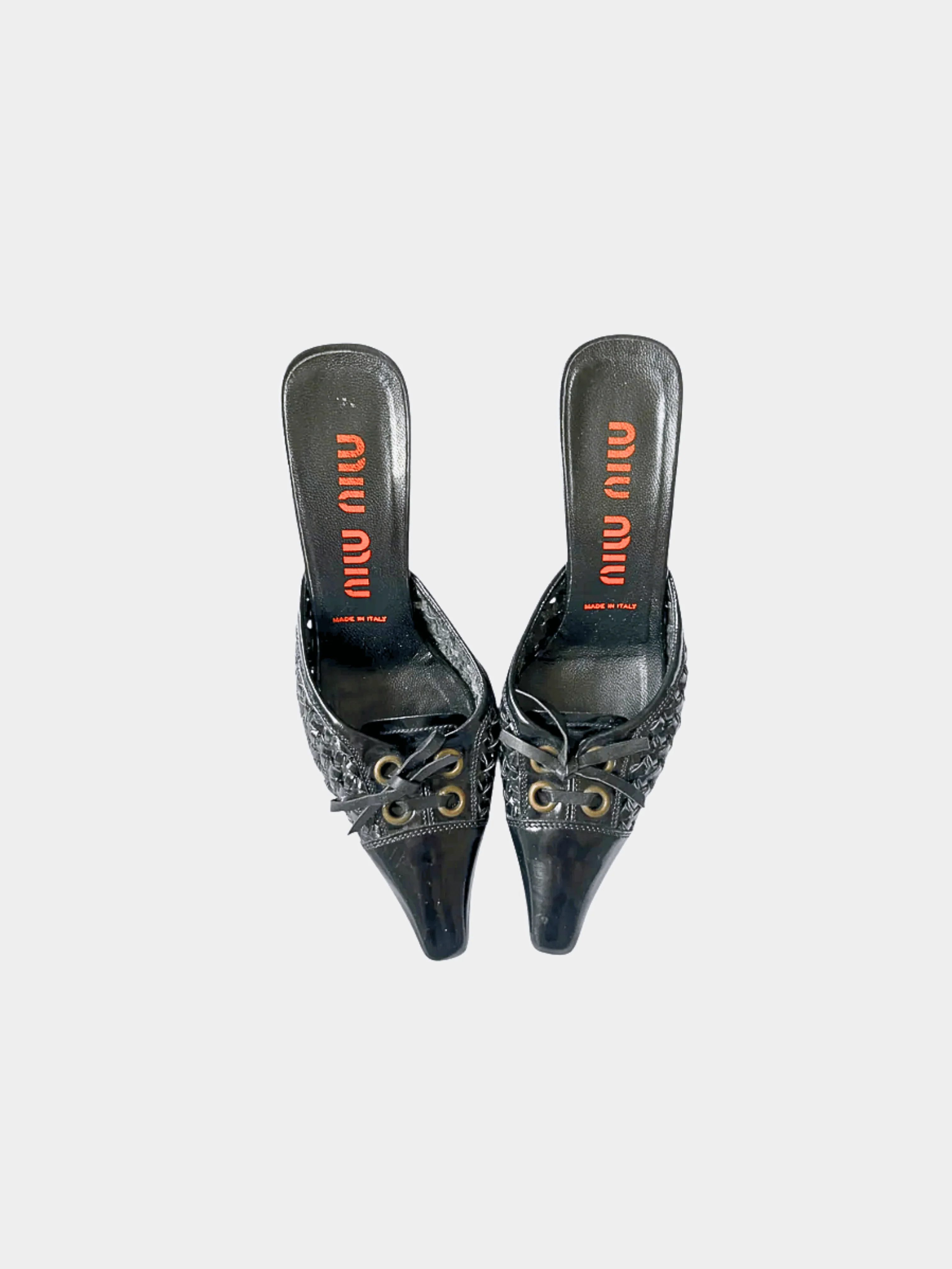 Miu Miu 2000s Black Woven Bow Tie Kitten Heels - Image 2