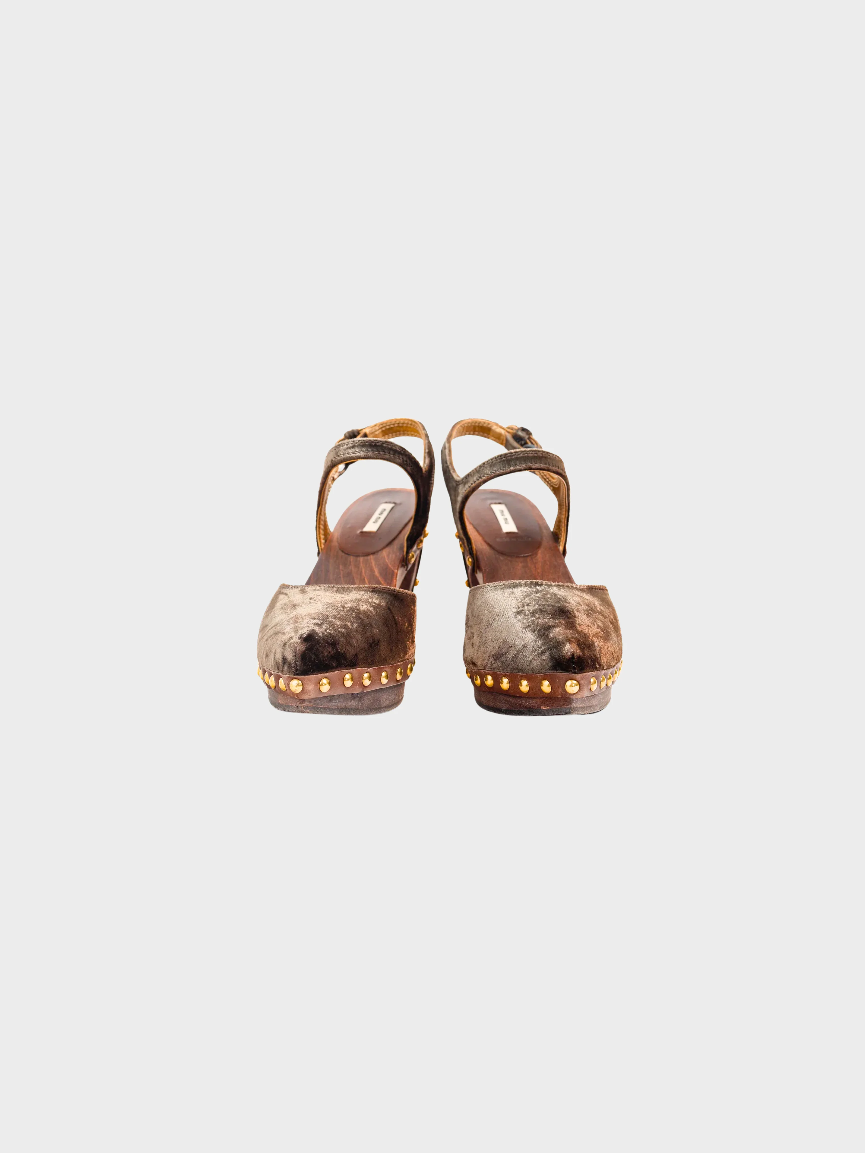 Miu Miu 2000s Brown Velvet Studded D'Orsay Clogs - Image 2