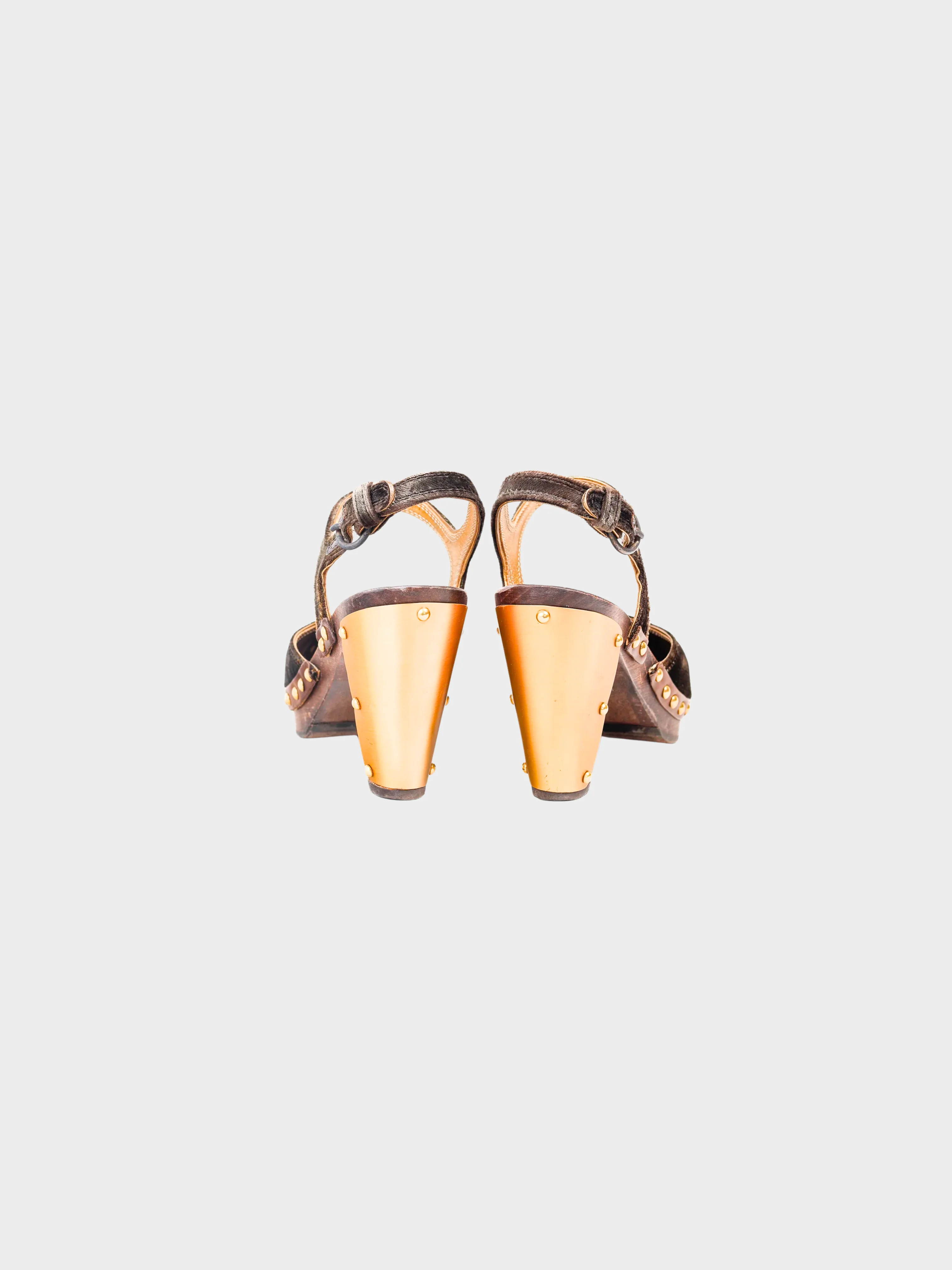 Miu Miu 2000s Brown Velvet Studded D'Orsay Clogs - Image 3