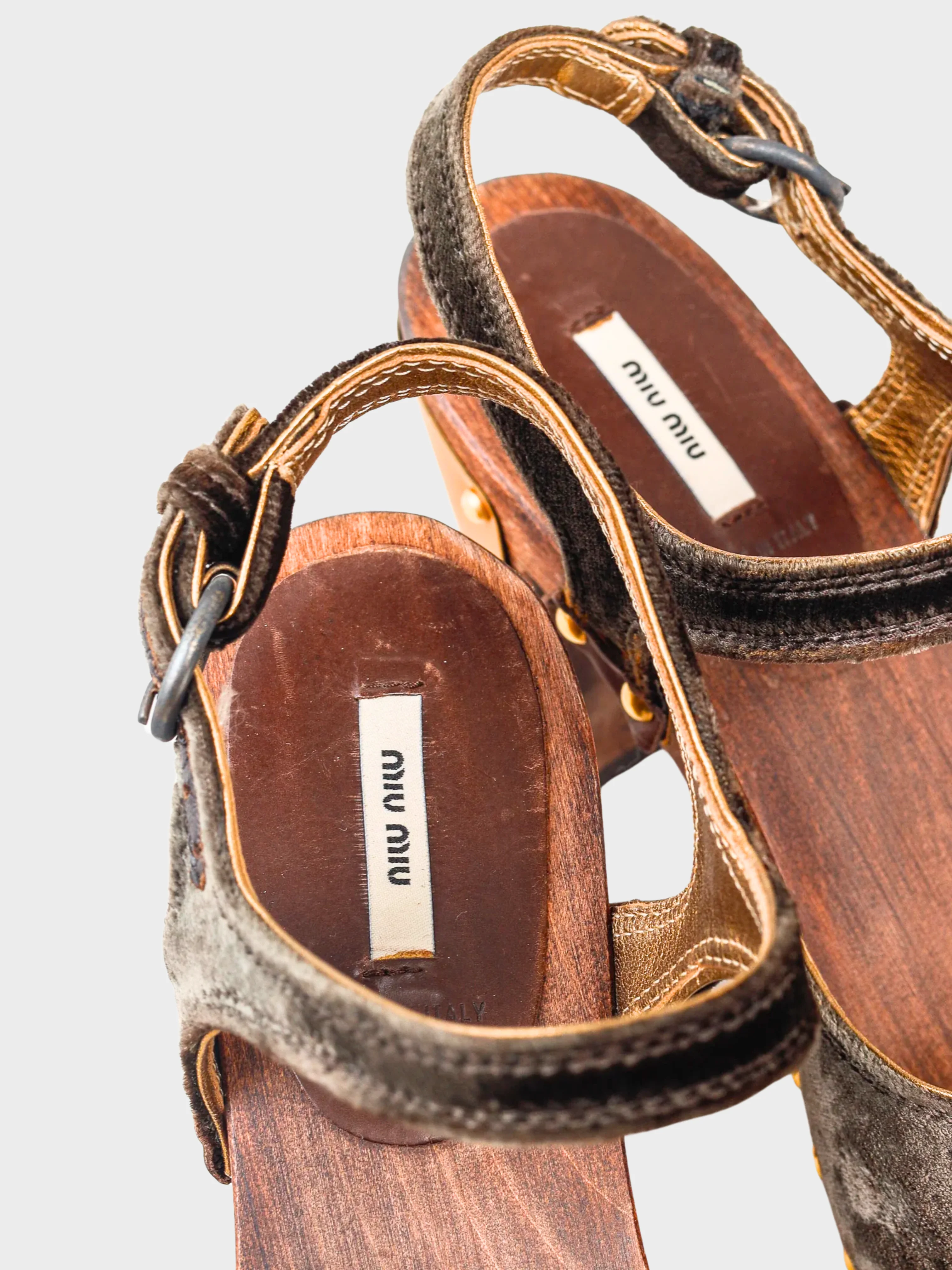 Miu Miu 2000s Brown Velvet Studded D'Orsay Clogs - Image 6