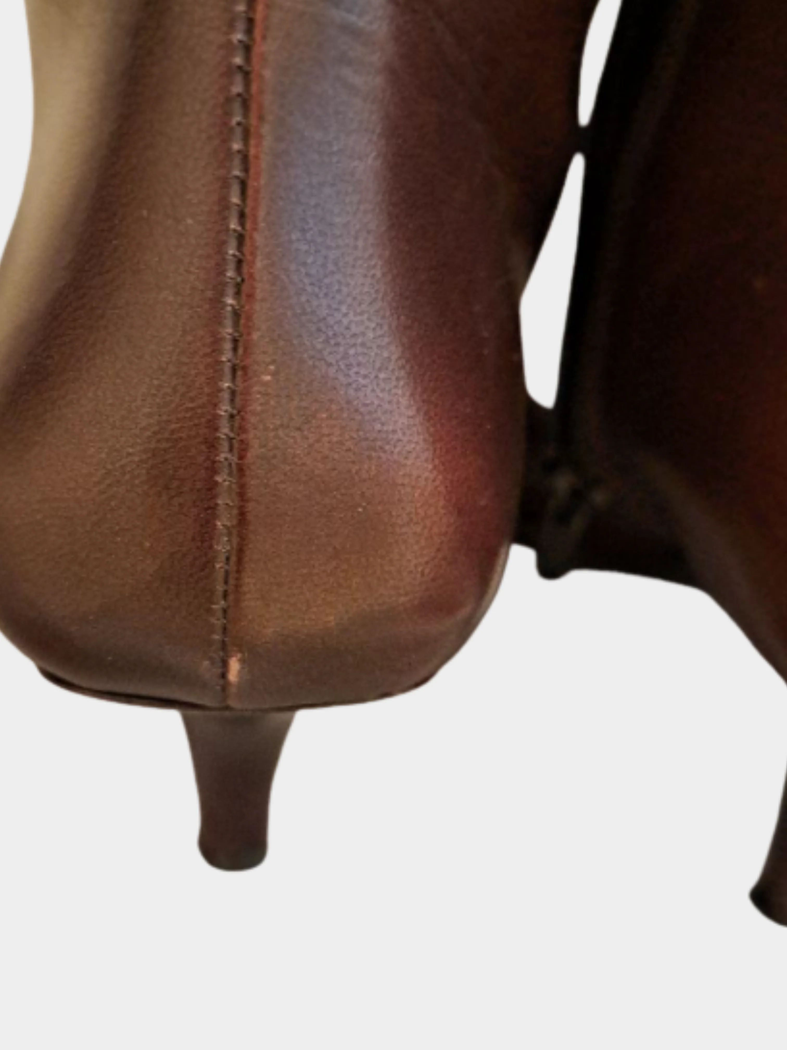 Miu Miu 2000s Burgundy Brown Leather Bow Boots - Image 2