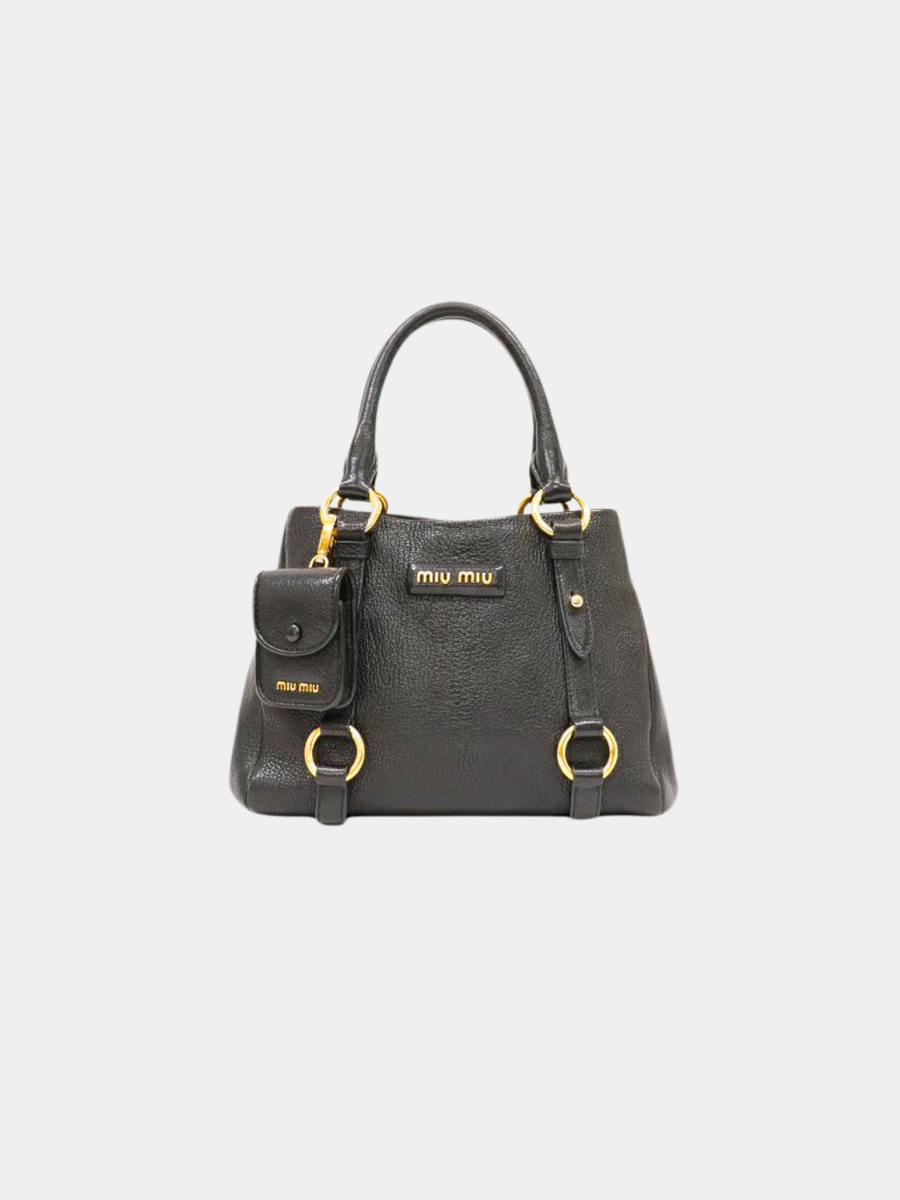 Miu Miu 2010s Black Leather Pouch Charm Shoulder Bag