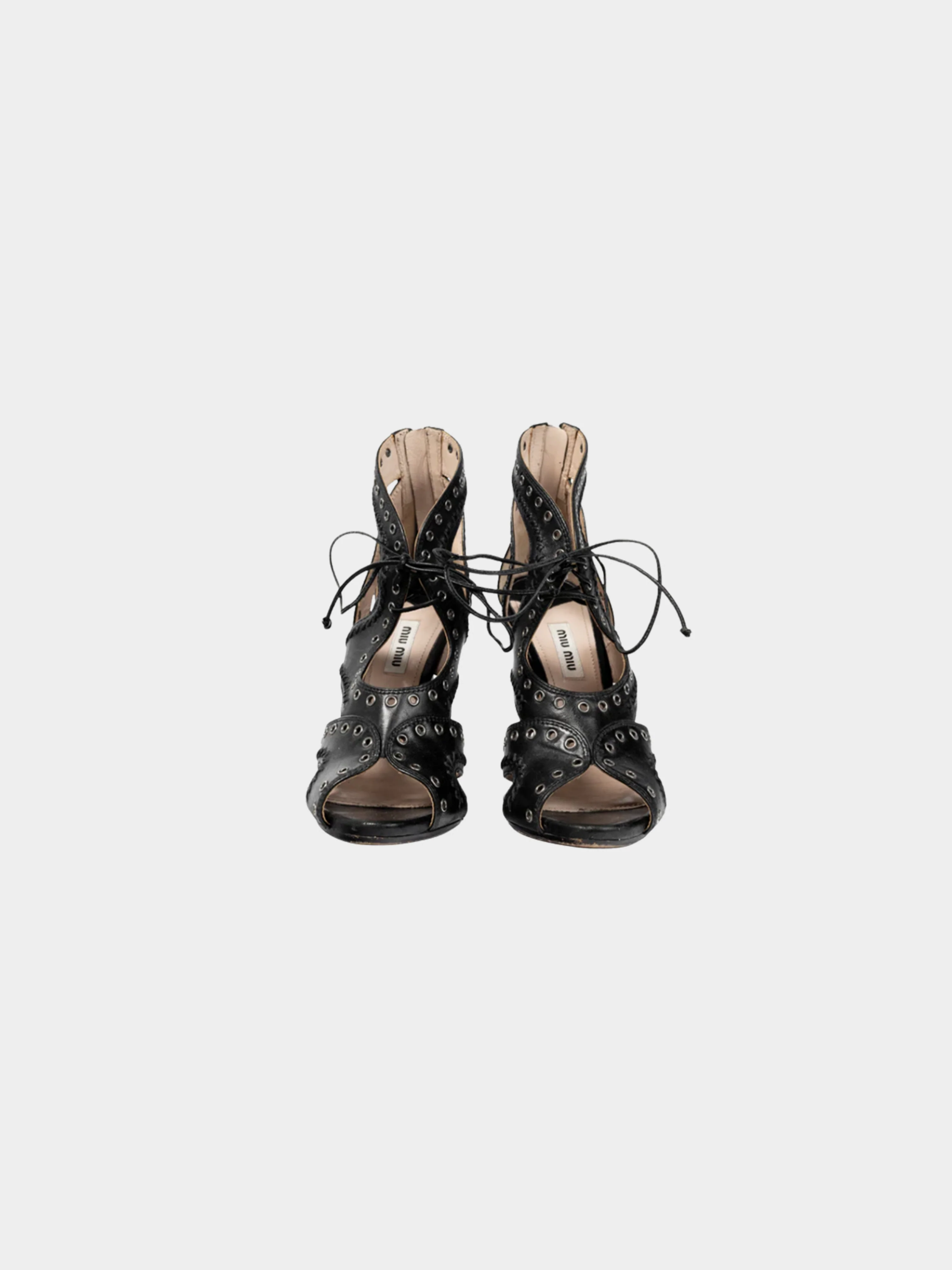 Miu Miu 2013 Black Leather Grommet Lace-Up Sandals - Image 2