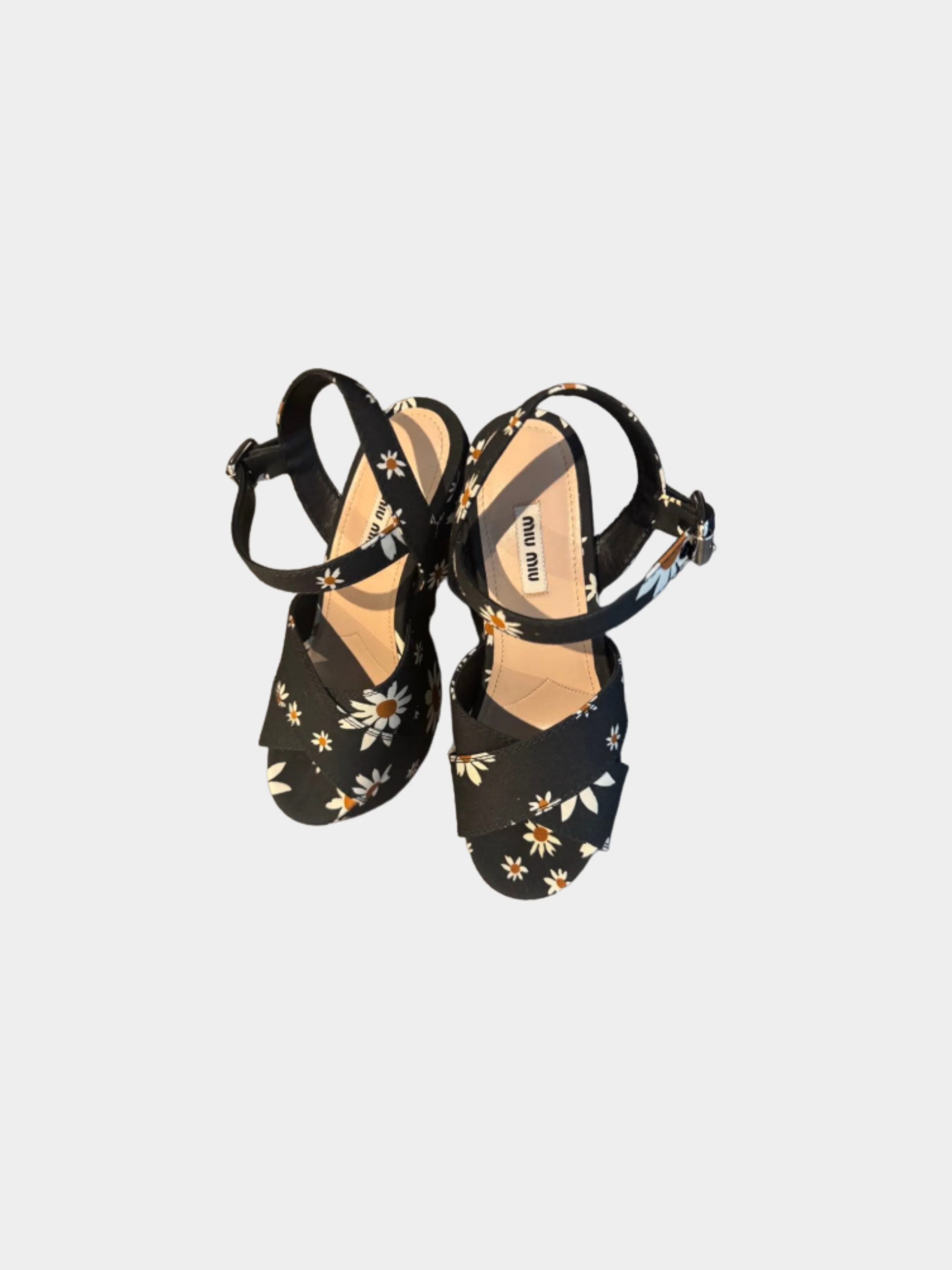 Miu Miu 2020s Black Daisy Gabardine Platform Sandals - Image 2