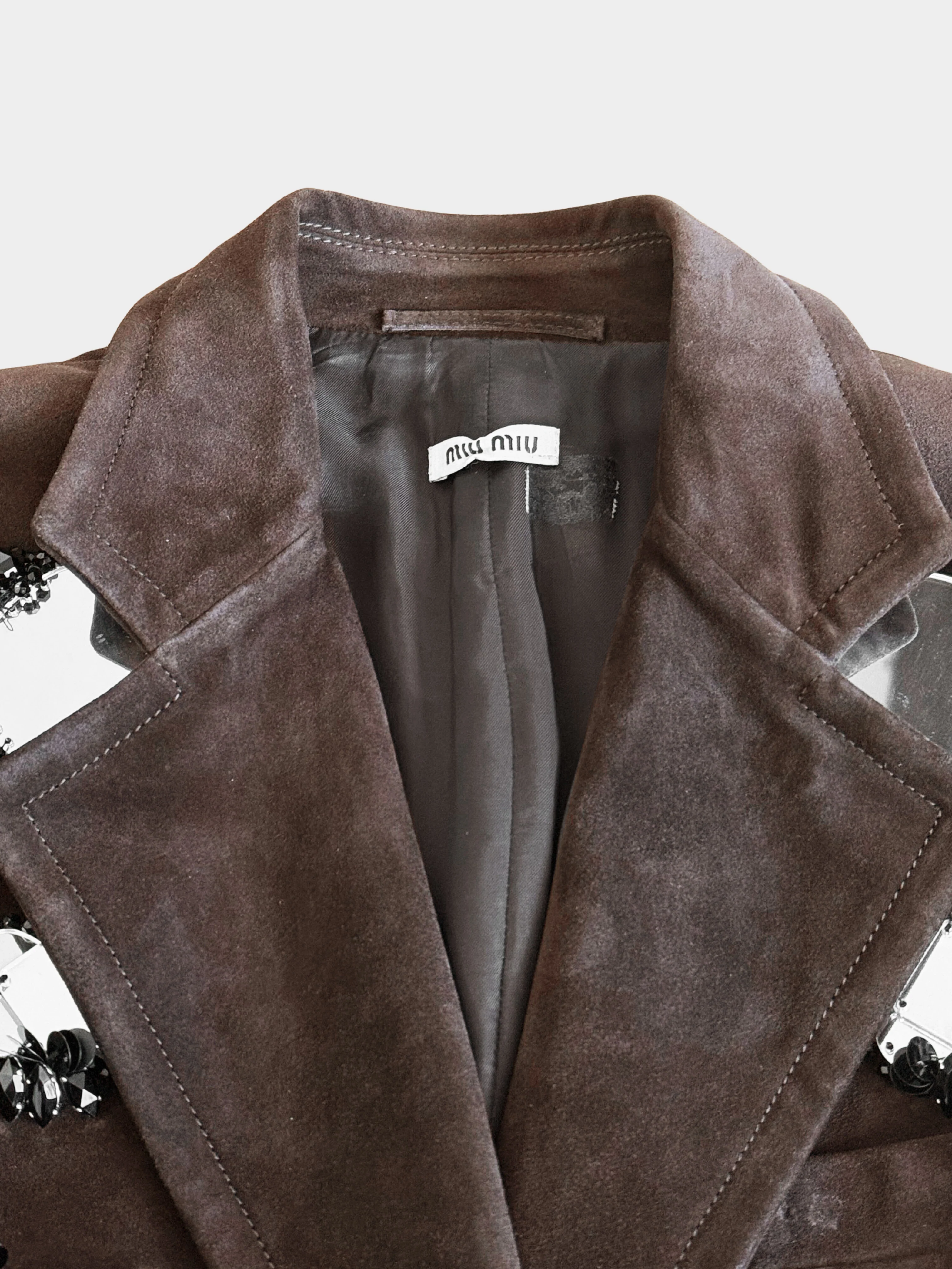 Miu Miu FW 2012 Brown Suede Mirrors-detailed Coat - Image 2