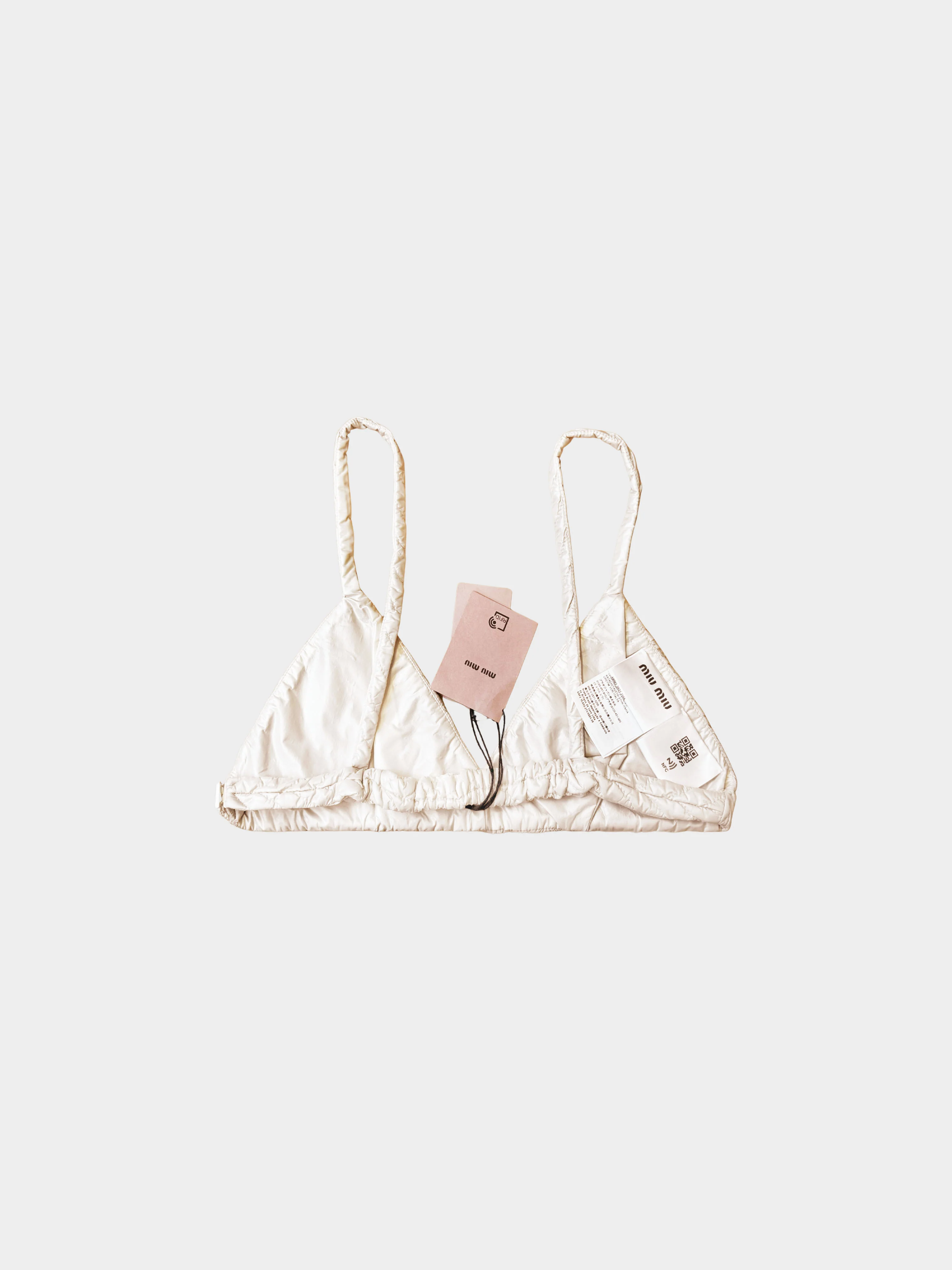 Miu Miu FW 2021 Runway Beige Nylon Chevron Stitch Bra Top - Image 2