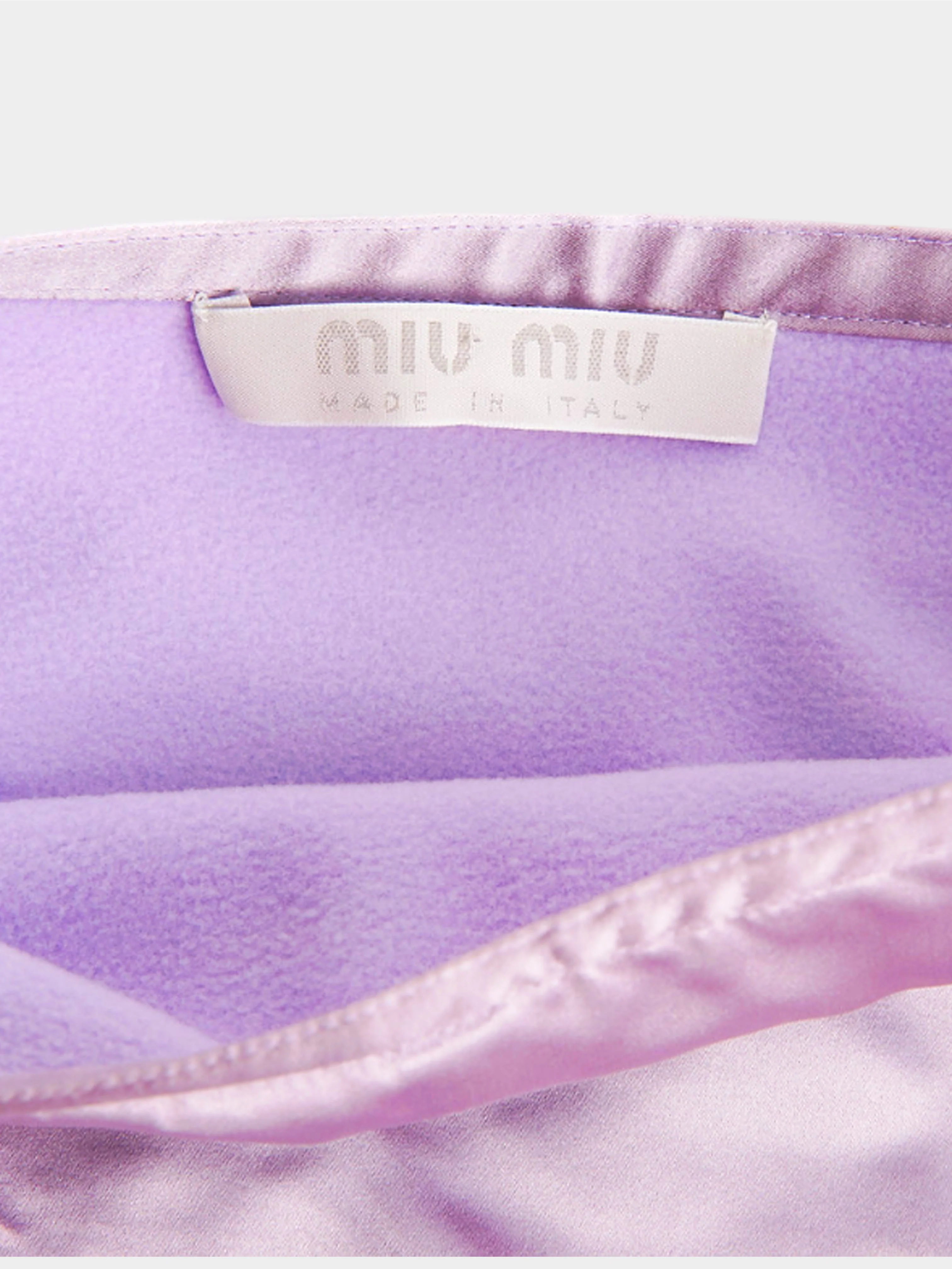 Miu Miu SS 1998 Lilac Satin Mini Skirt with Fleece Lining - Image 4