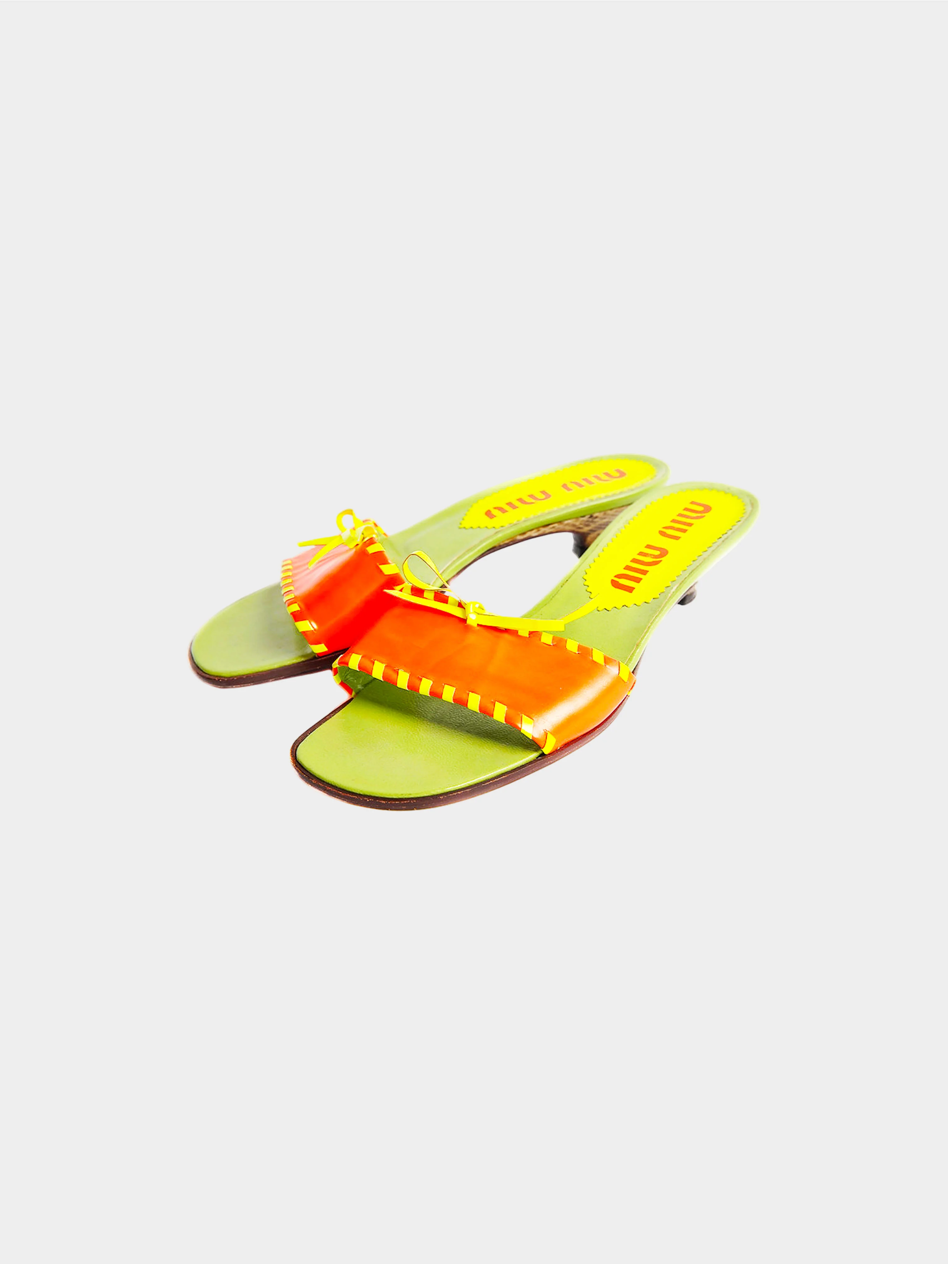 Miu Miu SS 1999 Neon Heeled Mules - Image 2