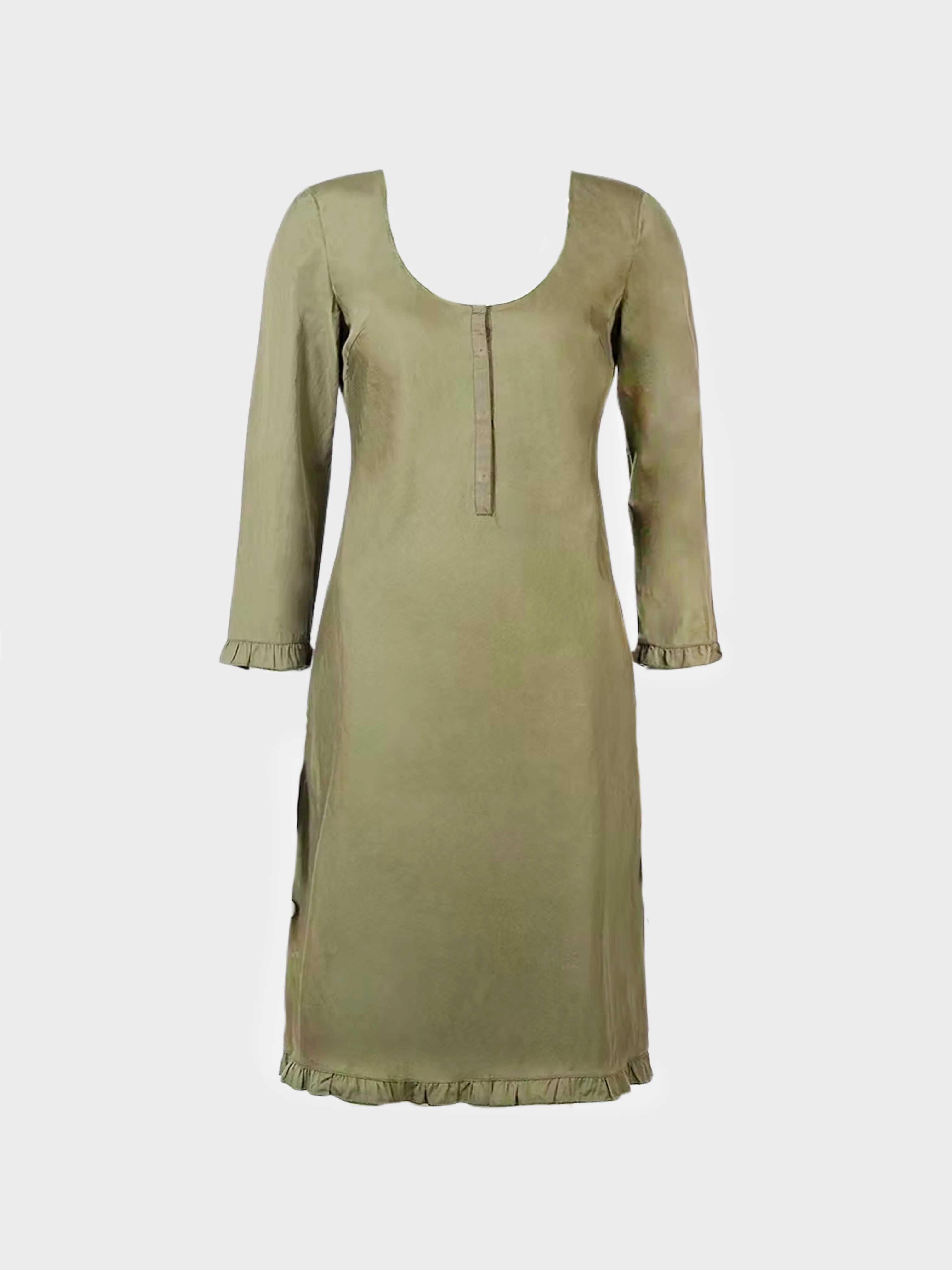 Miu Miu SS 1999 Olive Green Ruffle Edge Dress
