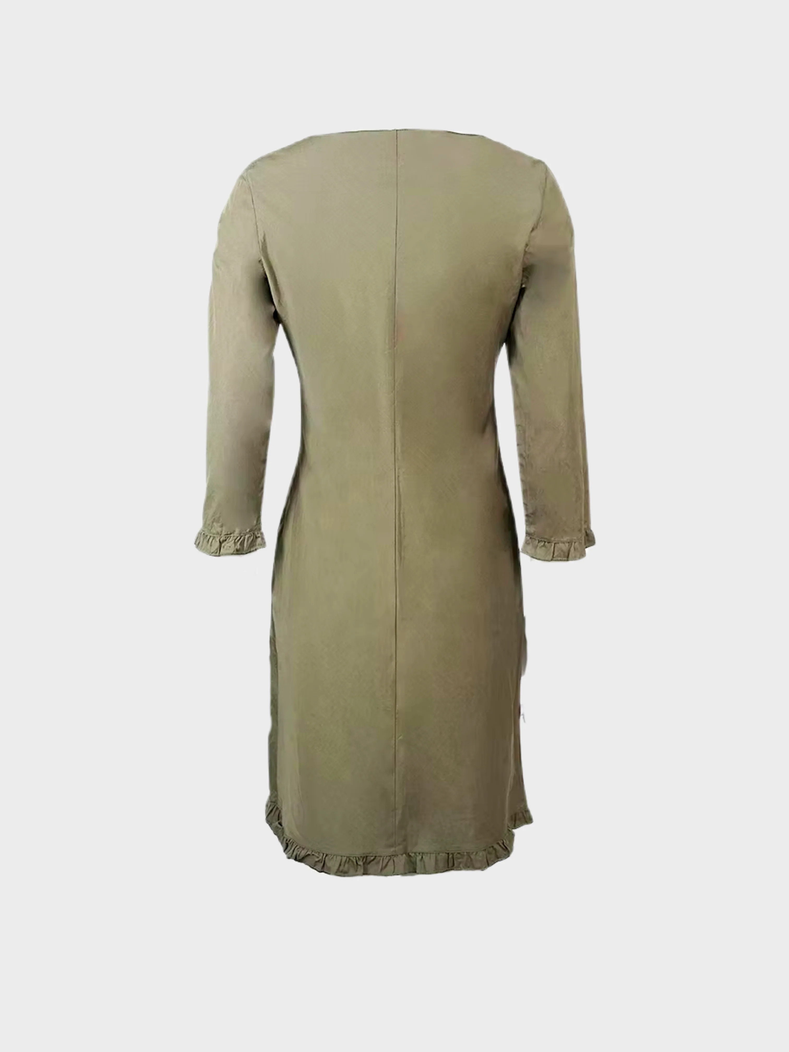 Miu Miu SS 1999 Olive Green Ruffle Edge Dress - Image 2