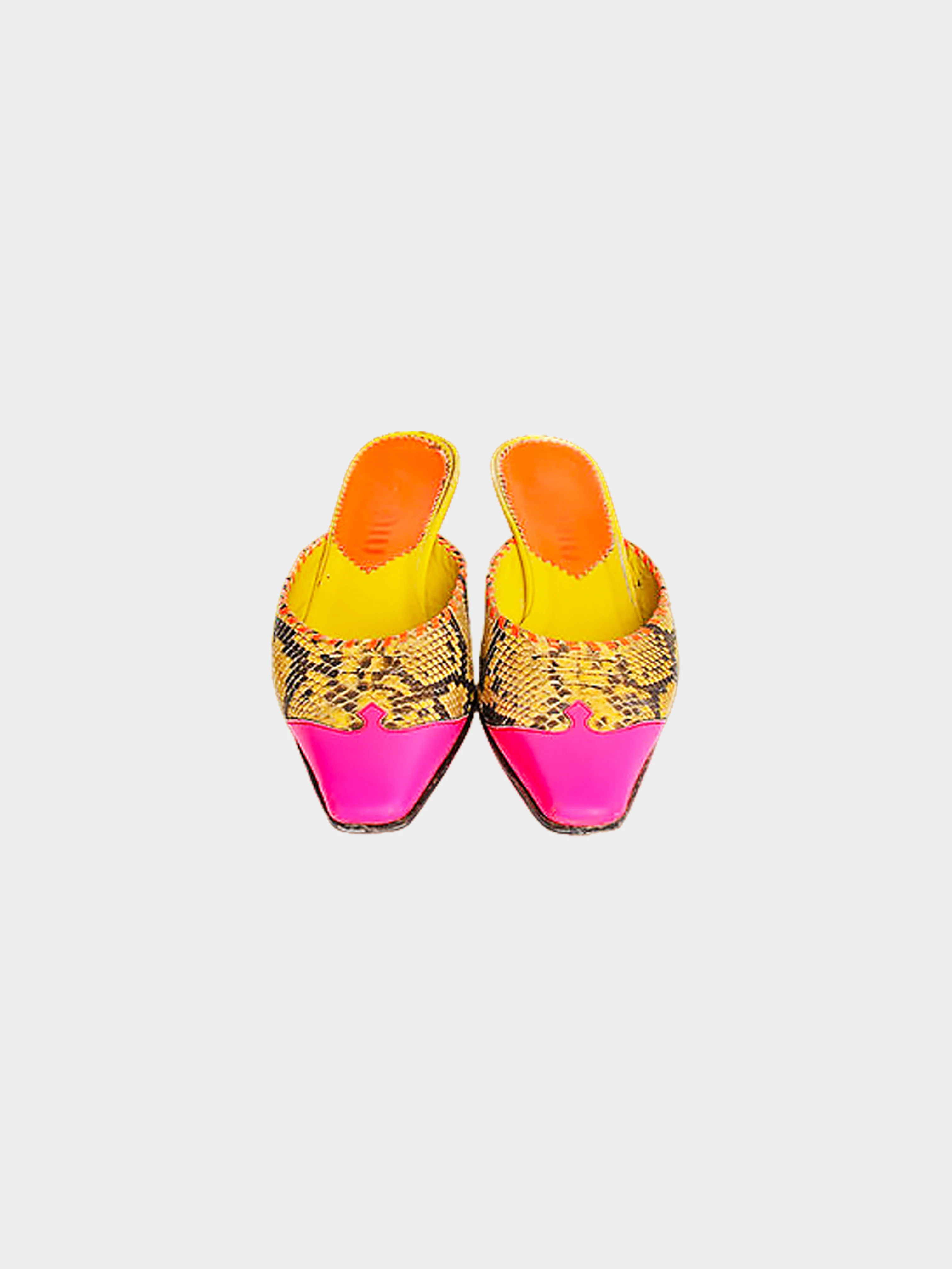 Miu Miu SS 1999 Python Neon Heeled Mules - Image 3