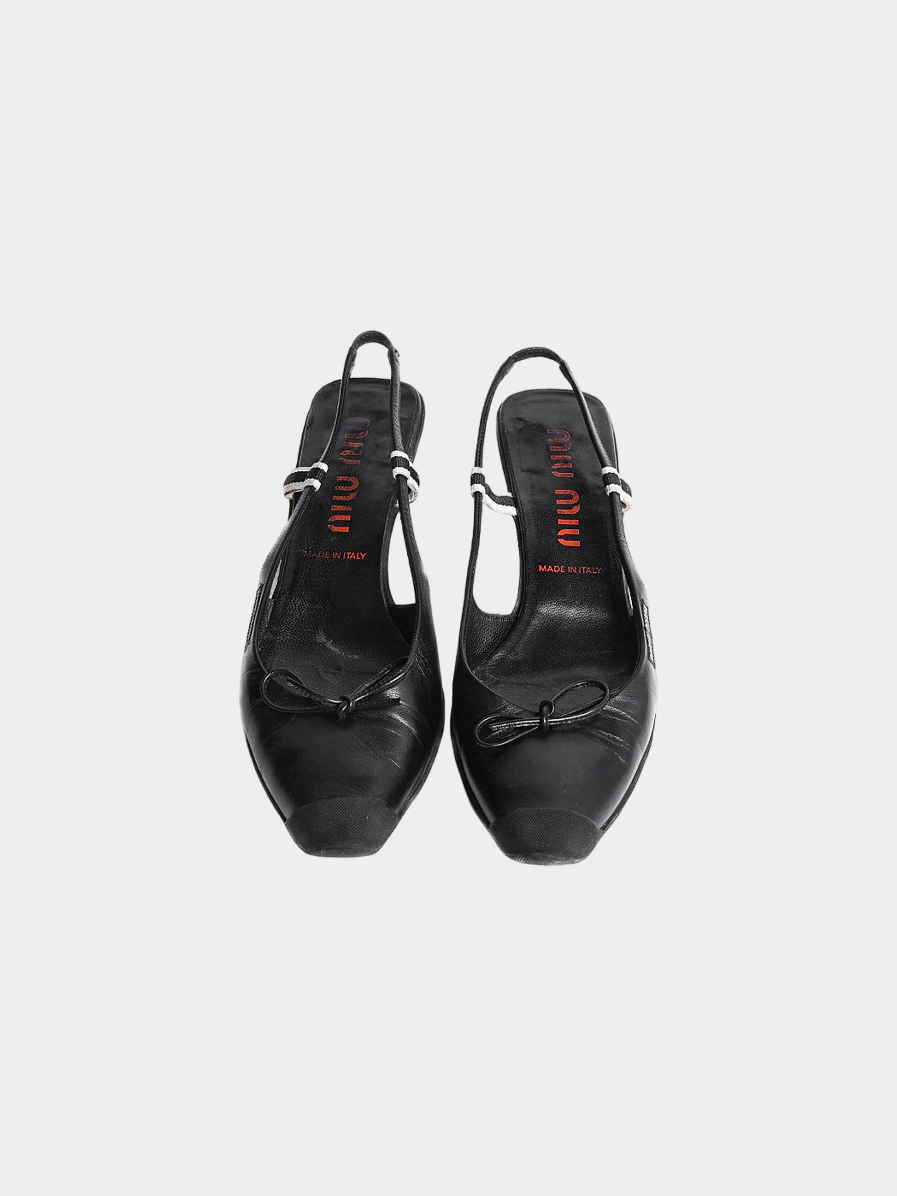 Miu Miu SS 2000 Black Leather Kitten Heels with Bow - Image 2