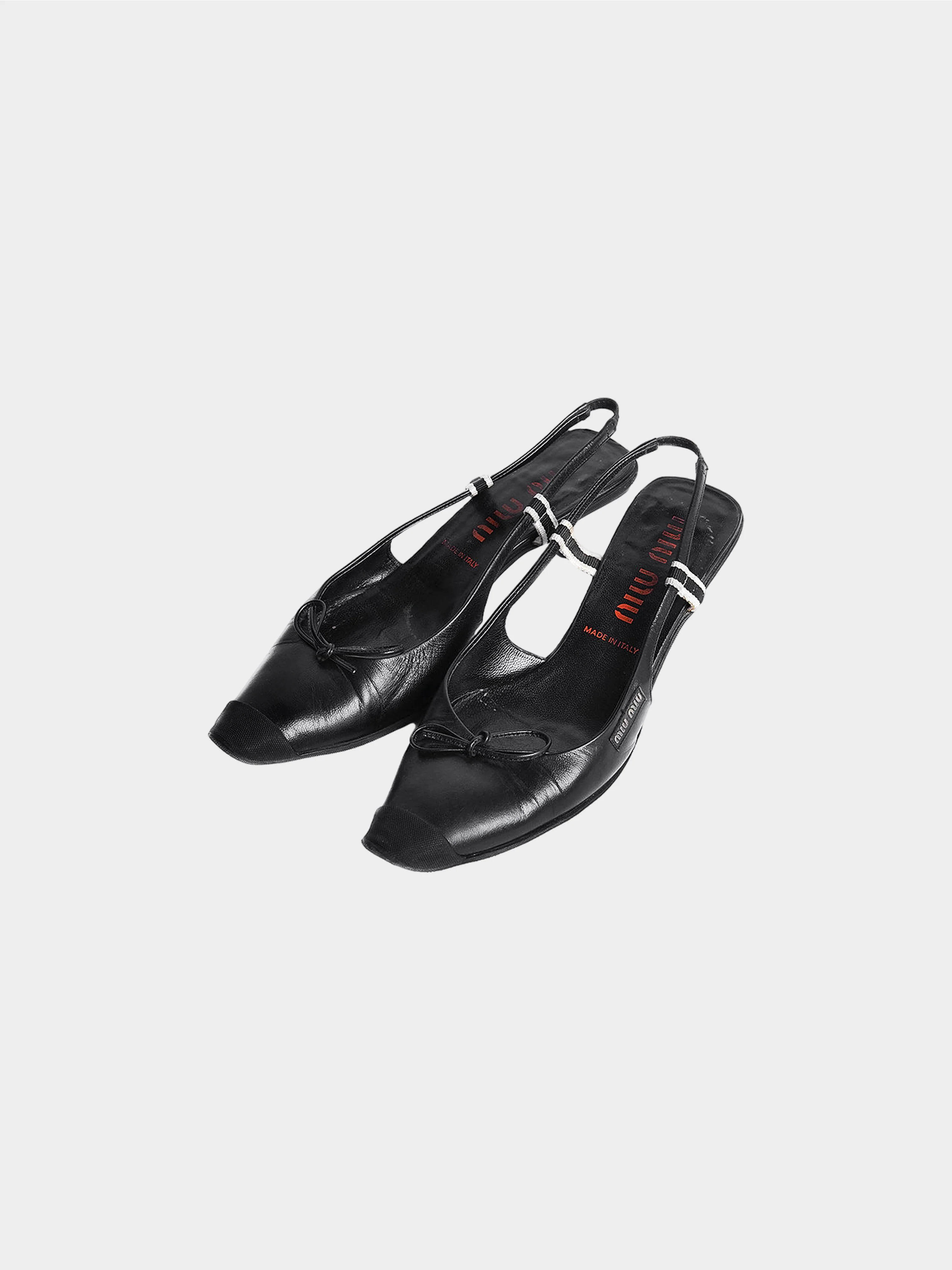 Miu Miu SS 2000 Black Leather Kitten Heels with Bow - Image 3