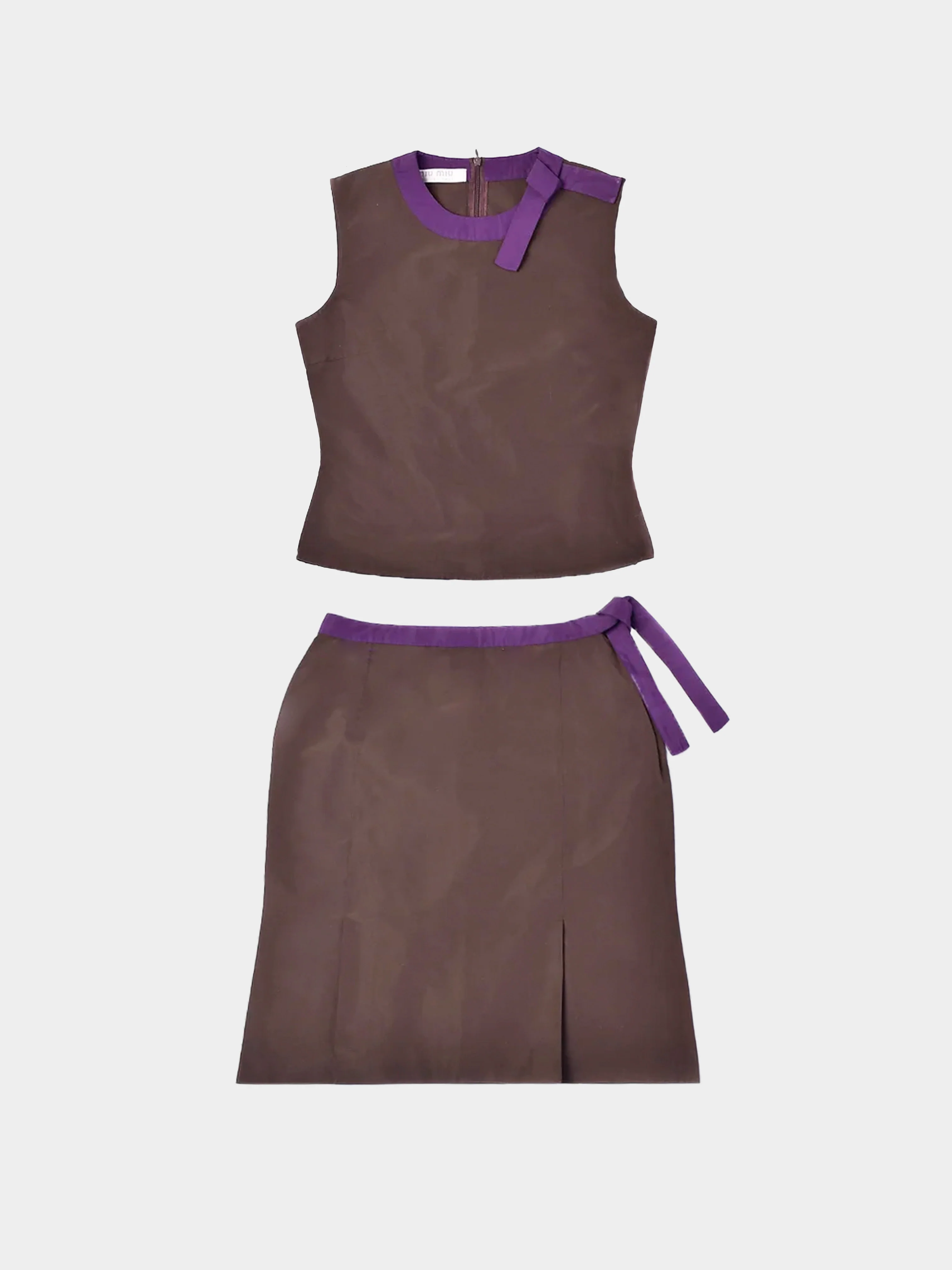 Miu Miu SS 2000 Brown Satin Top and Skirt Set - Image 3