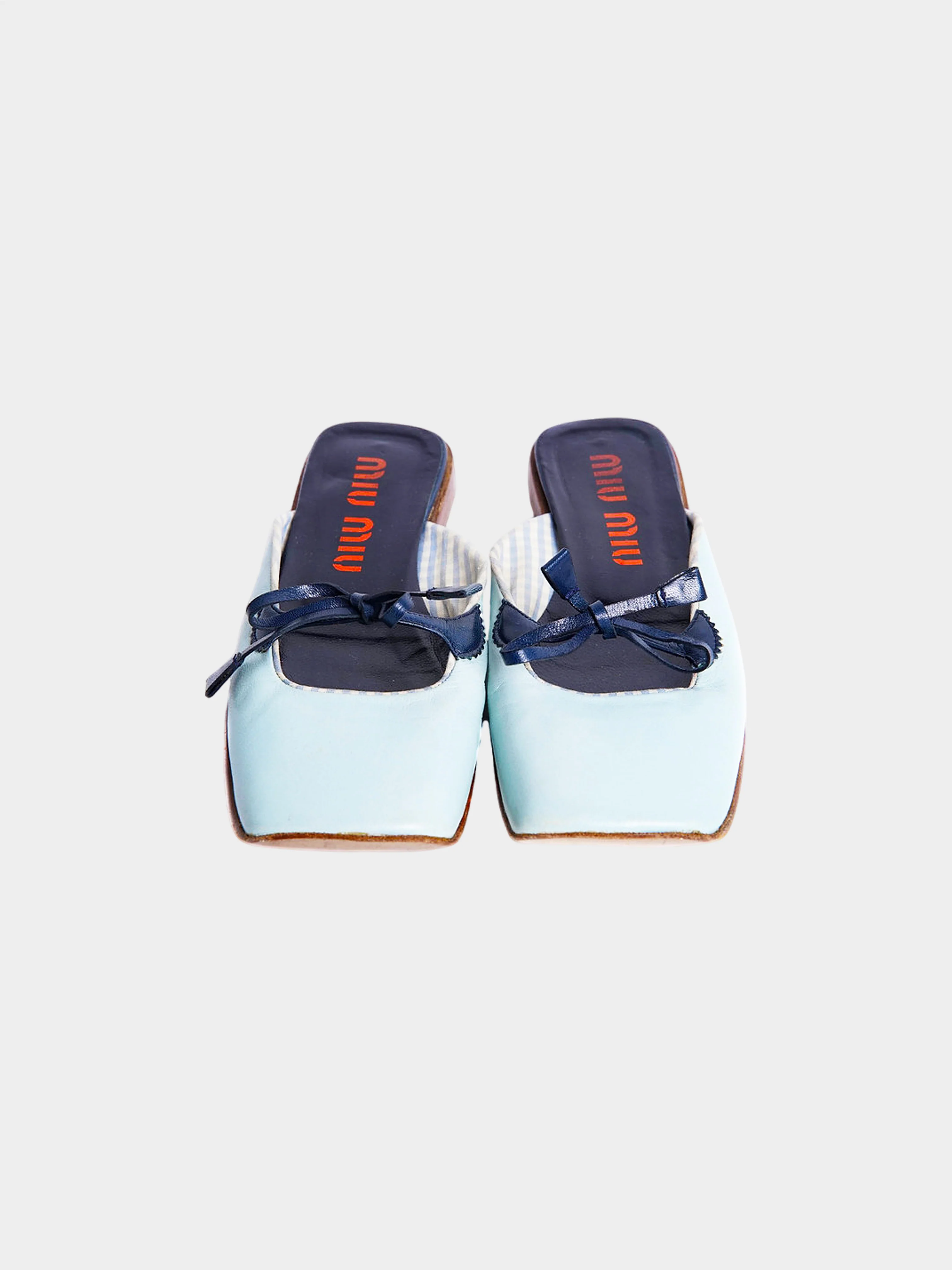 Miu Miu SS 2000 Light Blue Plaid Leather Flats - Image 3