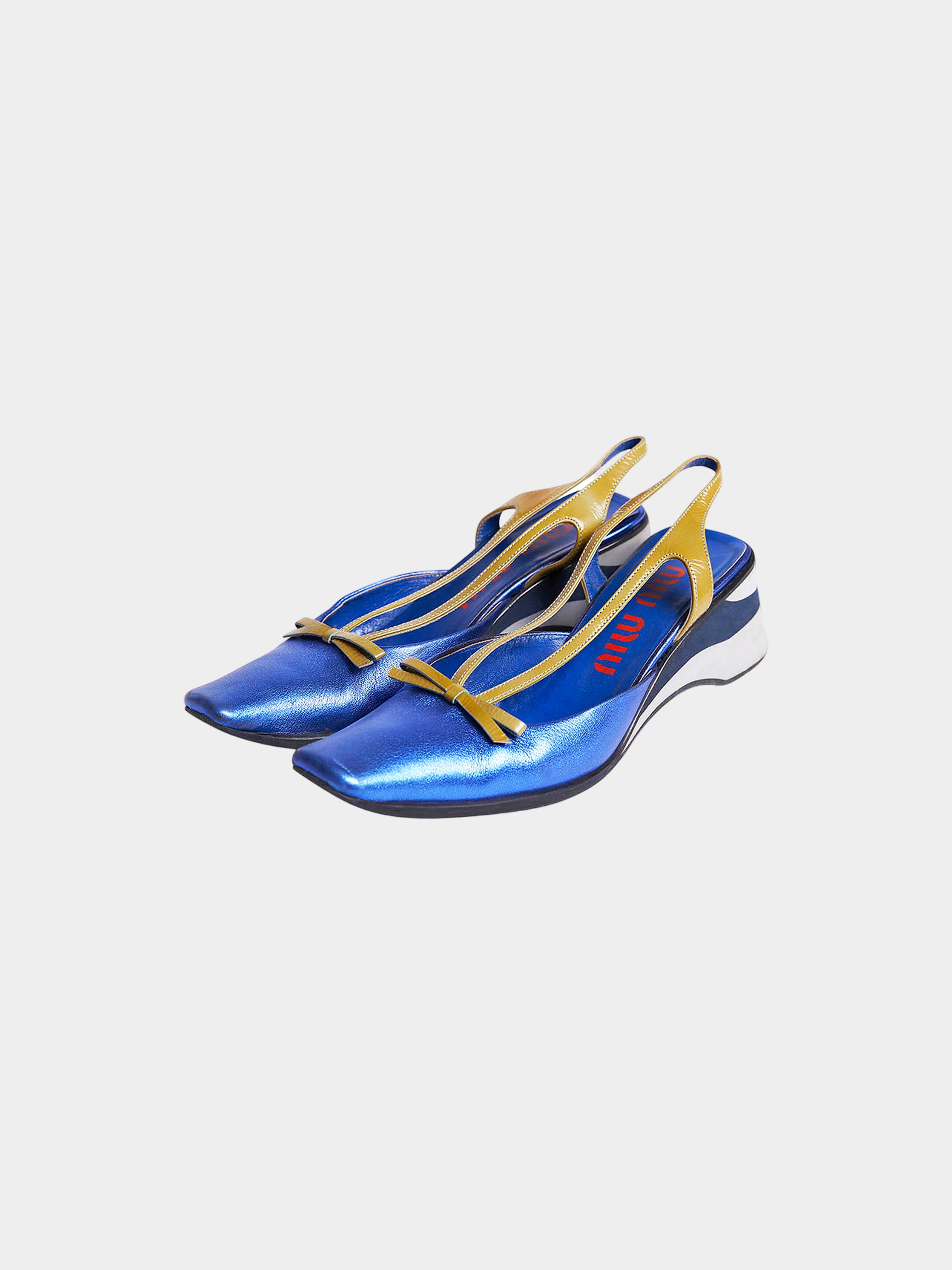 Miu Miu SS 2000 Metallic Blue Platform Sandals - Image 2