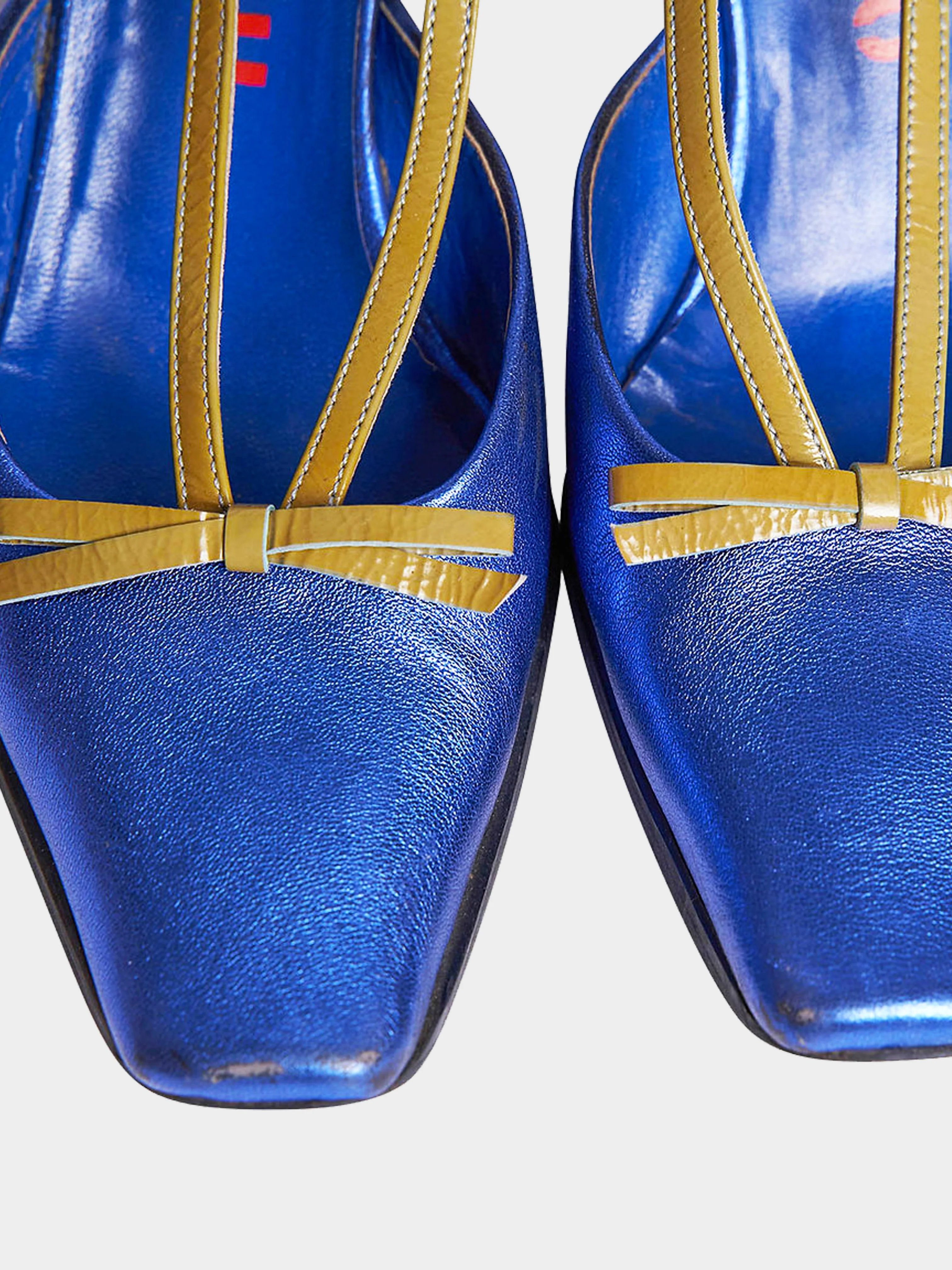 Miu Miu SS 2000 Metallic Blue Platform Sandals - Image 4