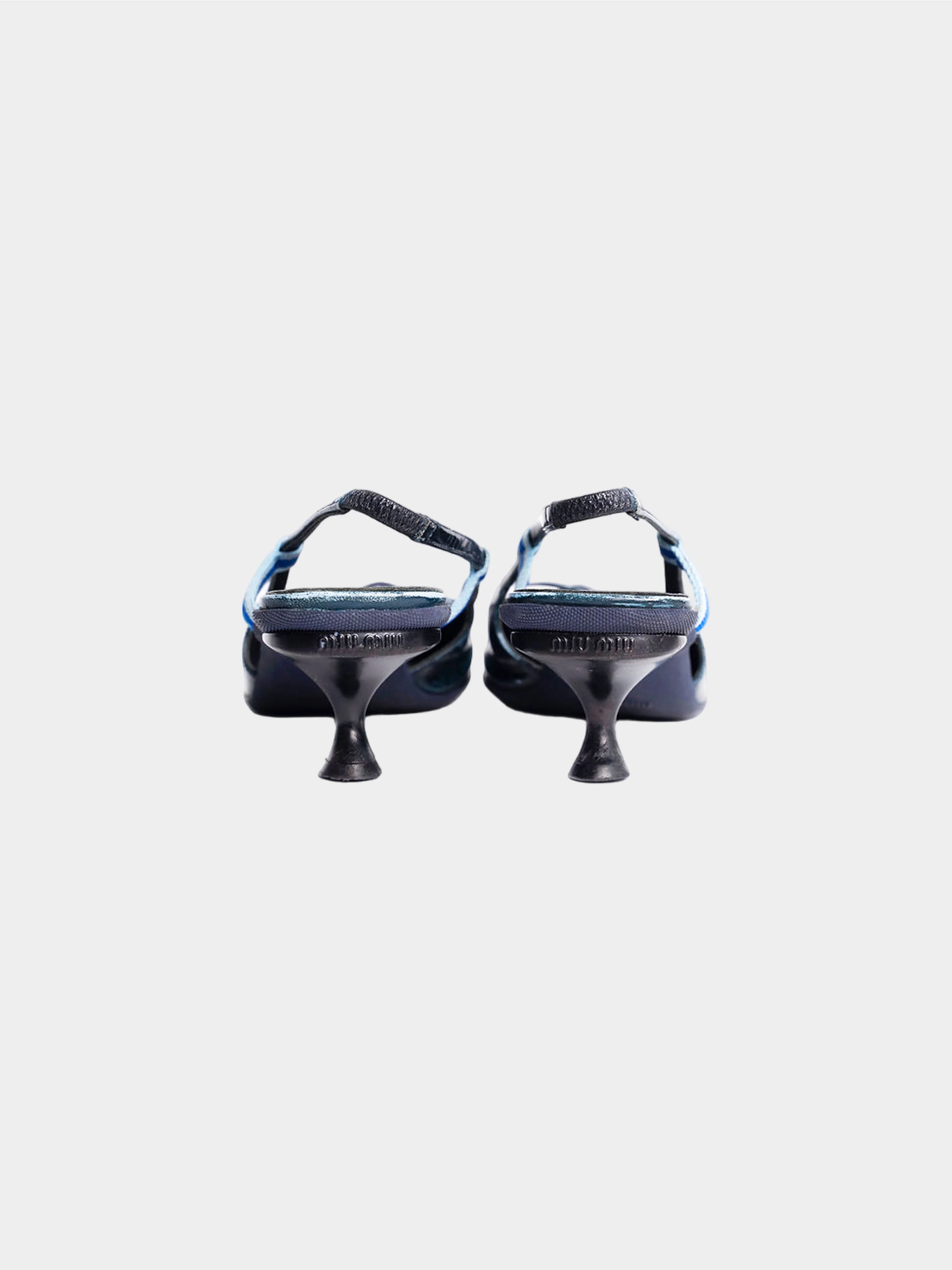 Miu Miu SS 2000 Rare Blue "Distressed Leather" Bow Heels - Image 4