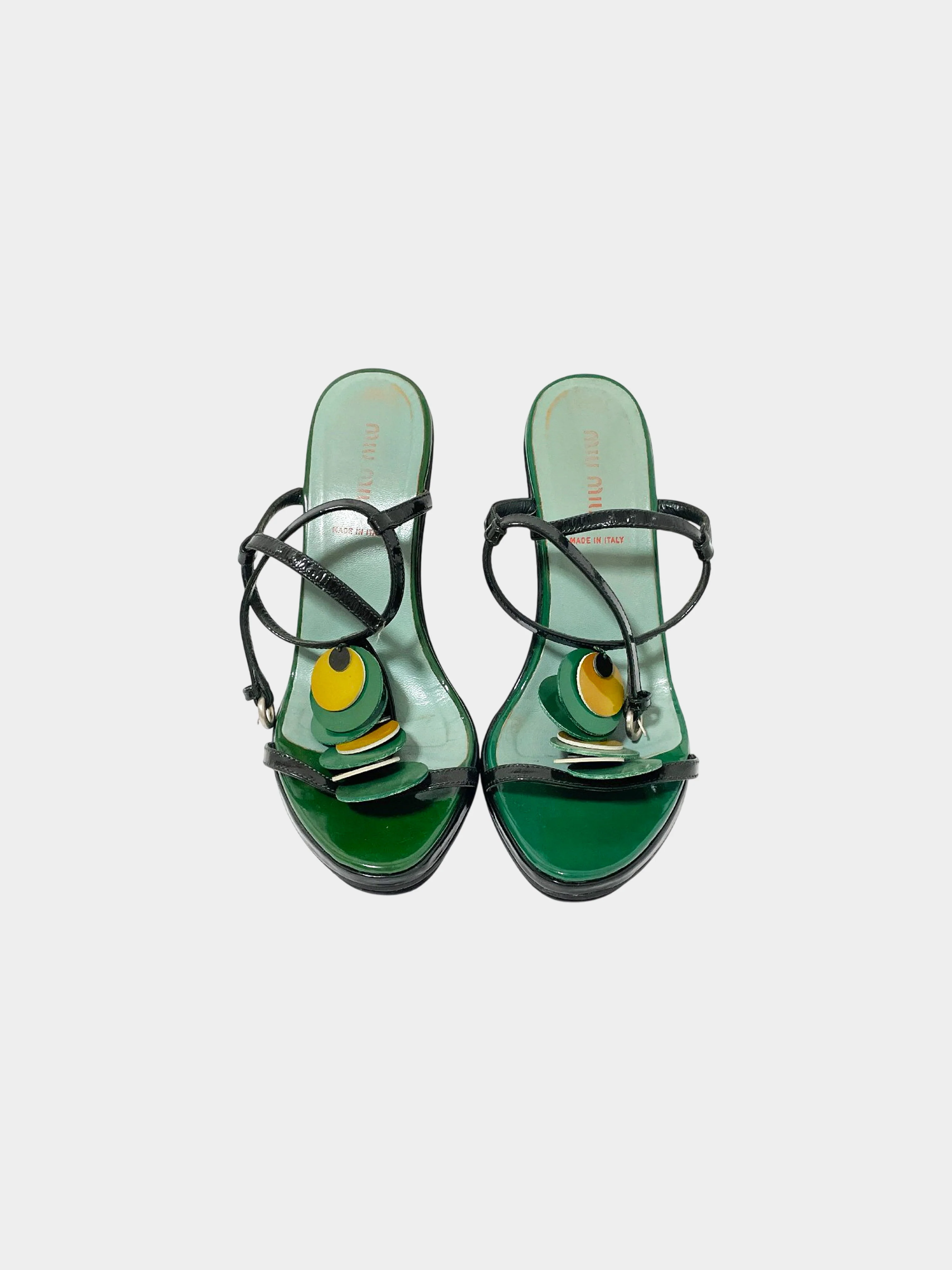 Miu Miu SS 2003 Green Foresta Patent Leather Wedge Heels - Image 4