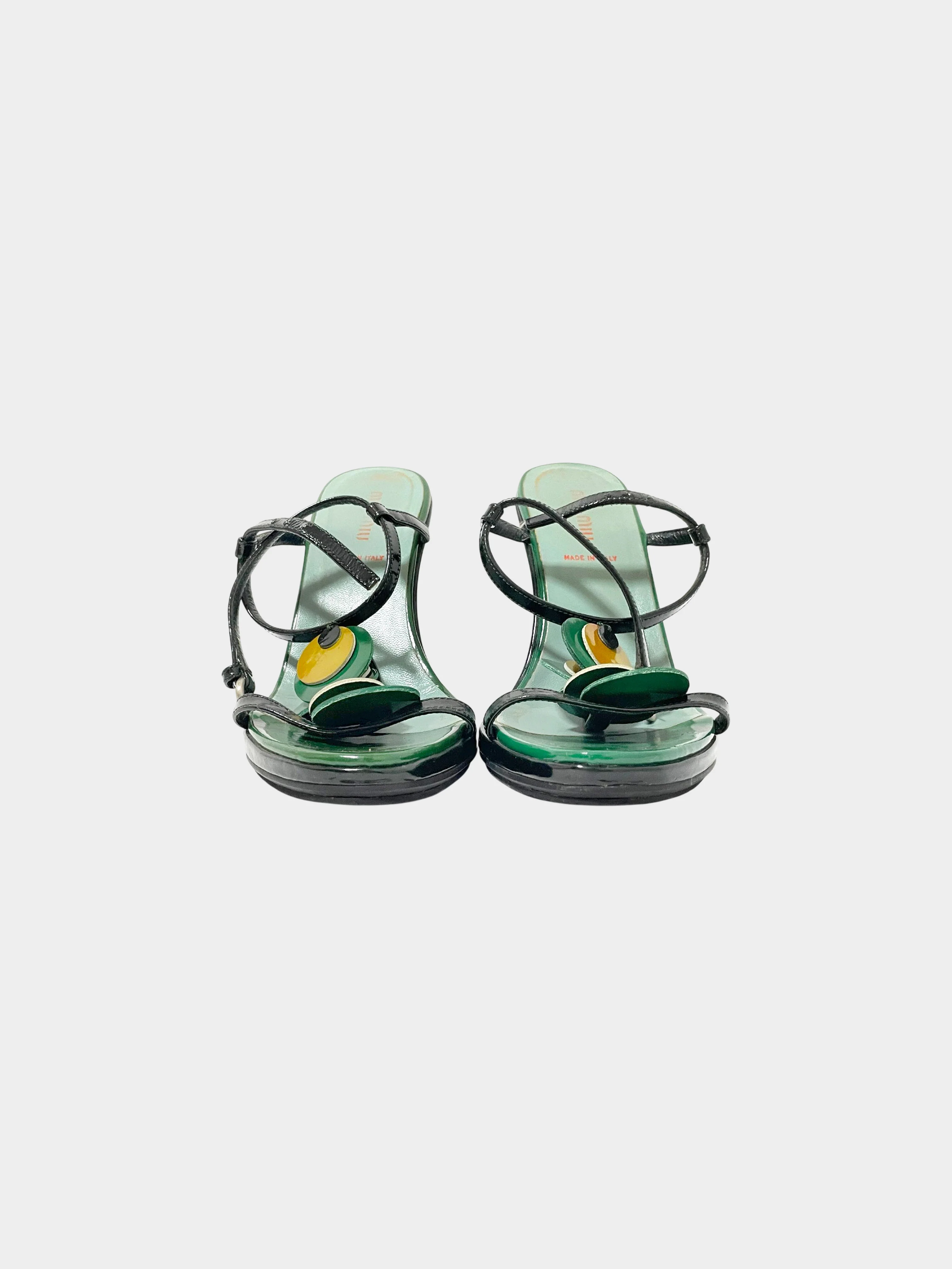Miu Miu SS 2003 Green Foresta Patent Leather Wedge Heels - Image 5