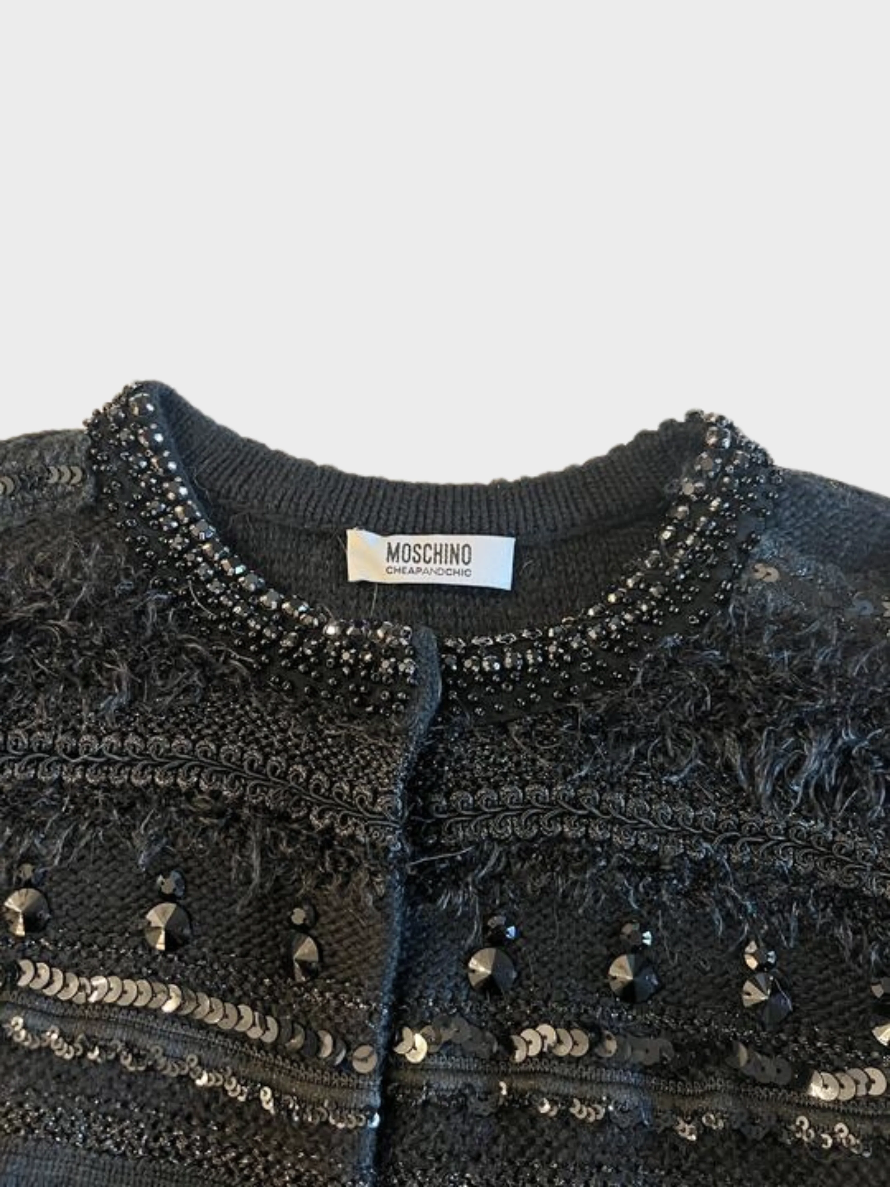 Moschino 1990s Cheap and Chic Black Sequin Cardigan - Image 3