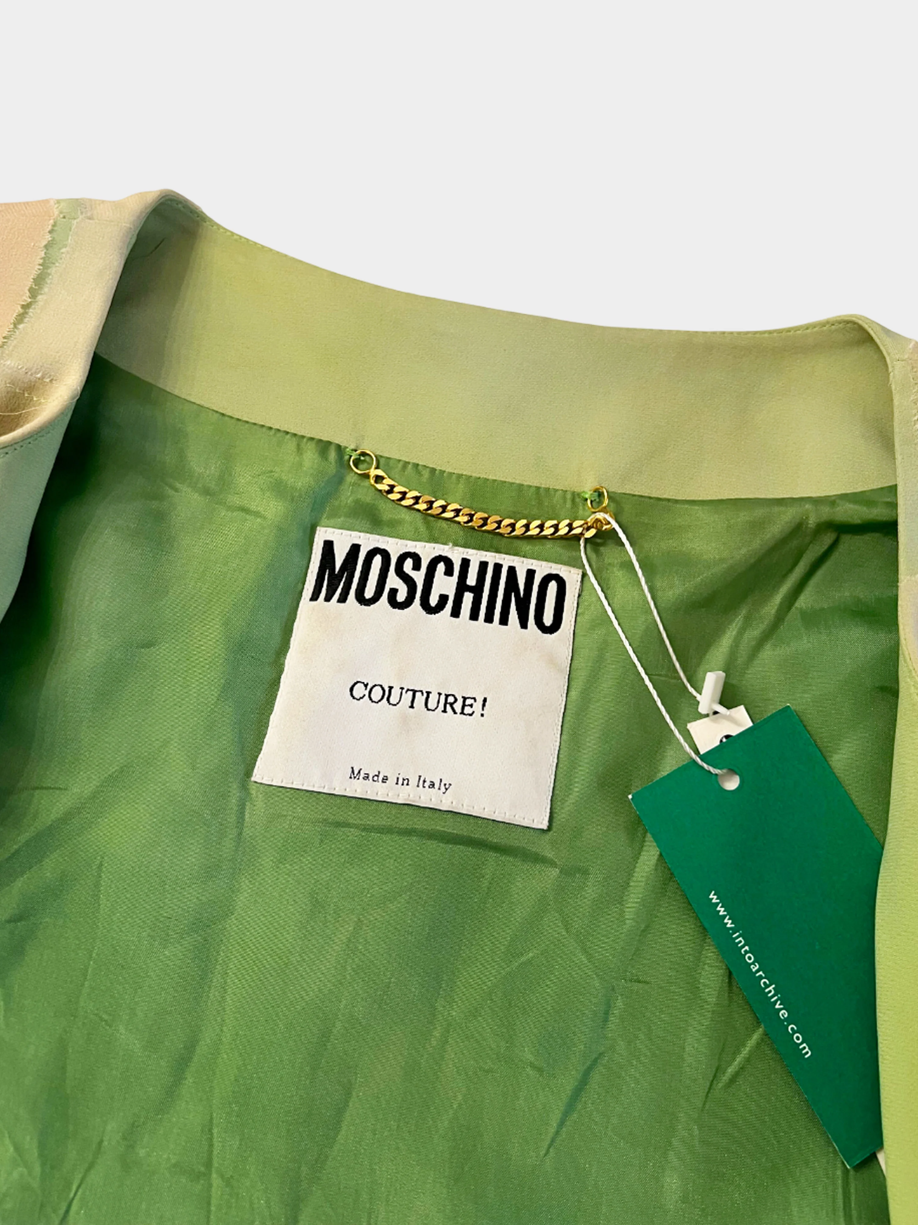 Moschino 1990s Couture Green and Peach Chiffon Woven Raw-edge Cropped Jacket - Image 4