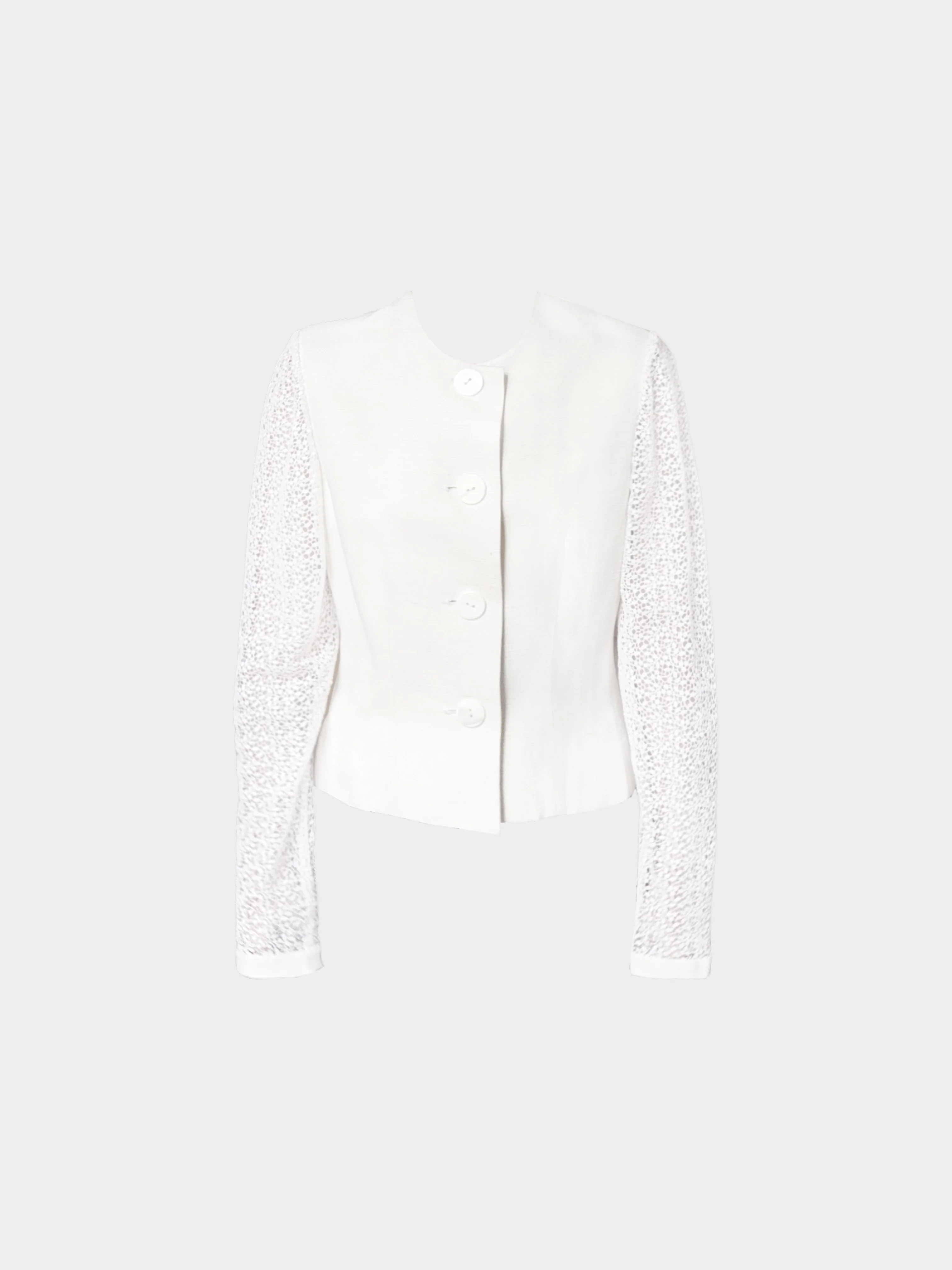 Nina Ricci 2010s White Silk and Lace Button-down Jacket