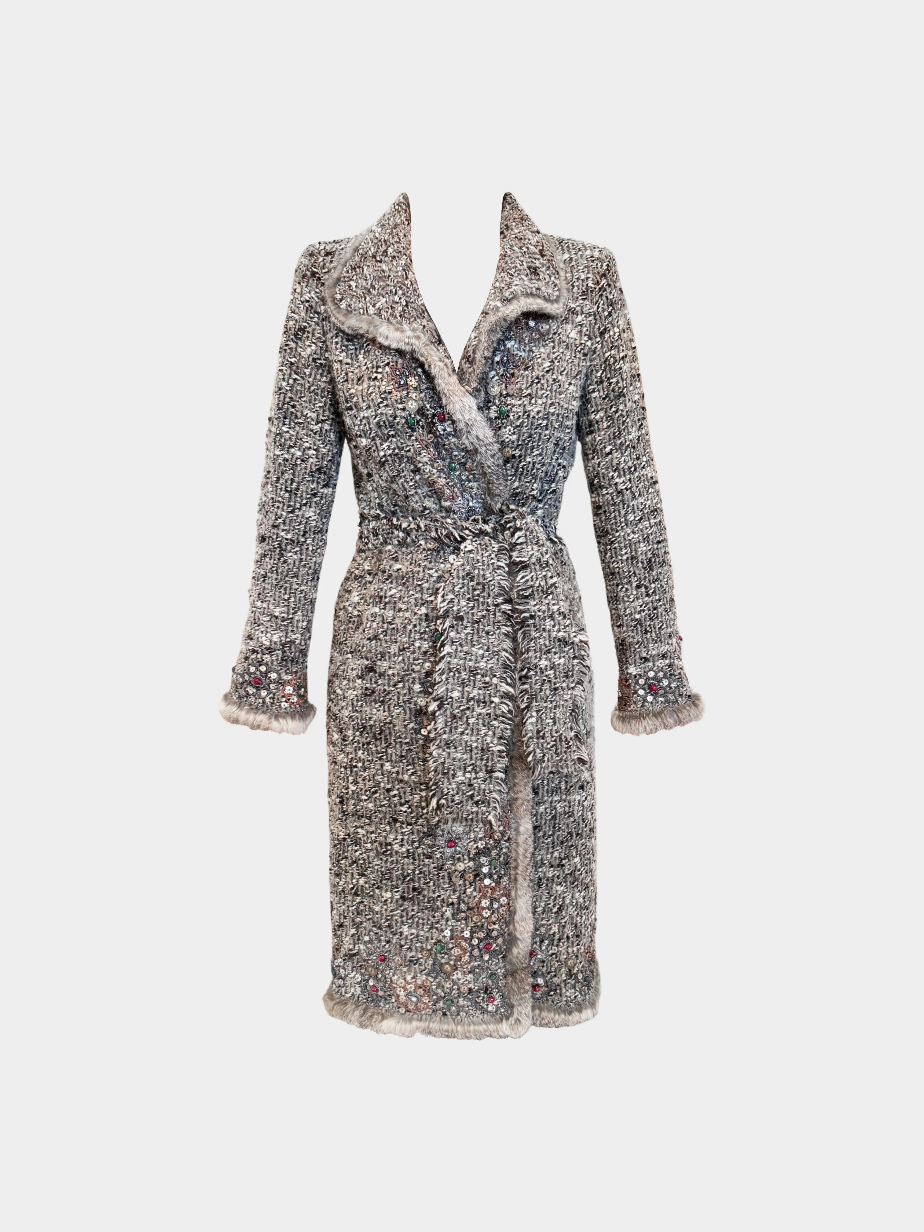 Oscar de la Renta FW 2004 Runway Beaded Embroidered Fur-Trimmed Coat