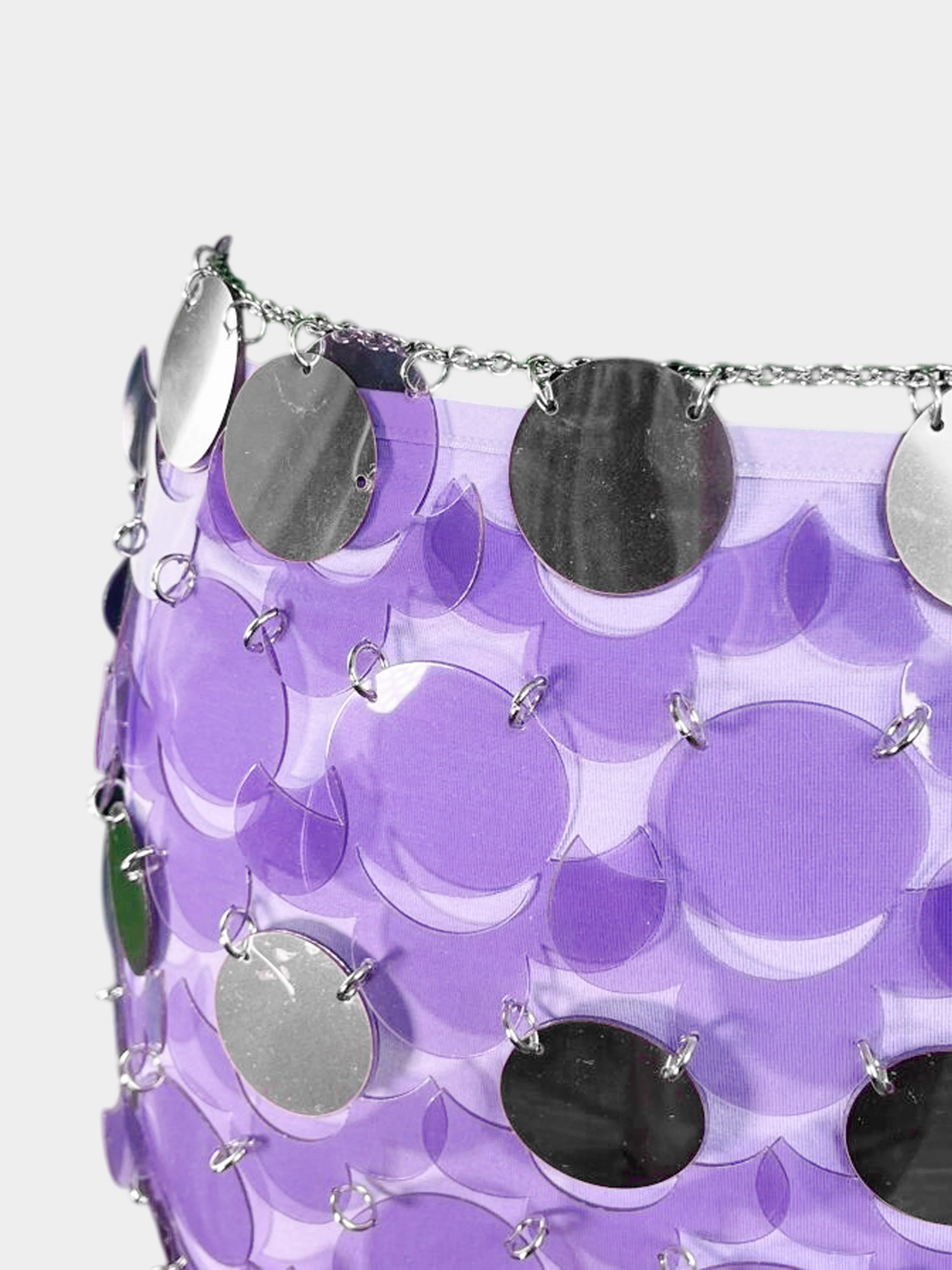 Paco Rabanne SS 2022 Purple PVC and Silver Metal Disc Skirt - Image 3