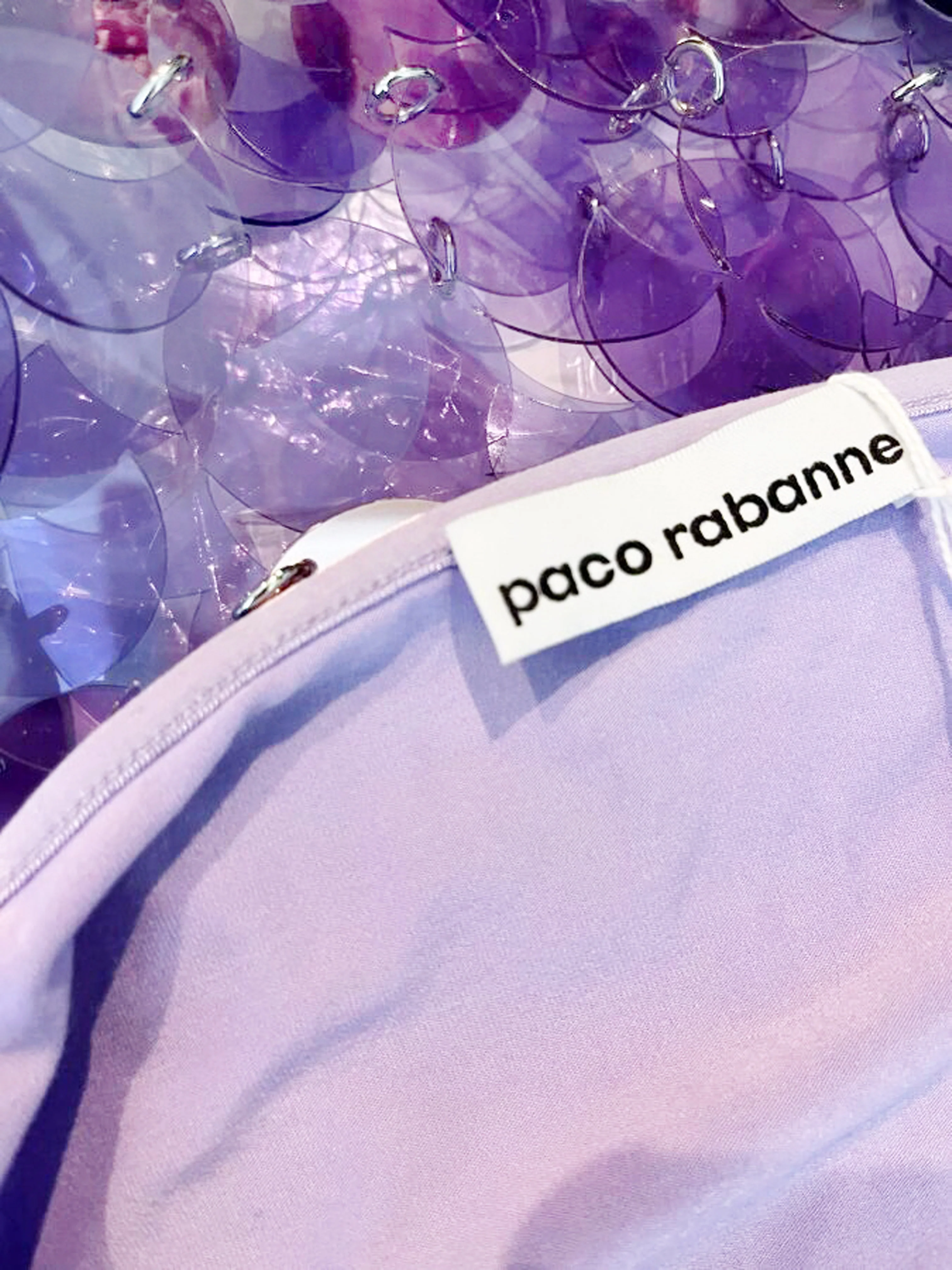 Paco Rabanne SS 2022 Purple PVC and Silver Metal Disc Skirt - Image 5