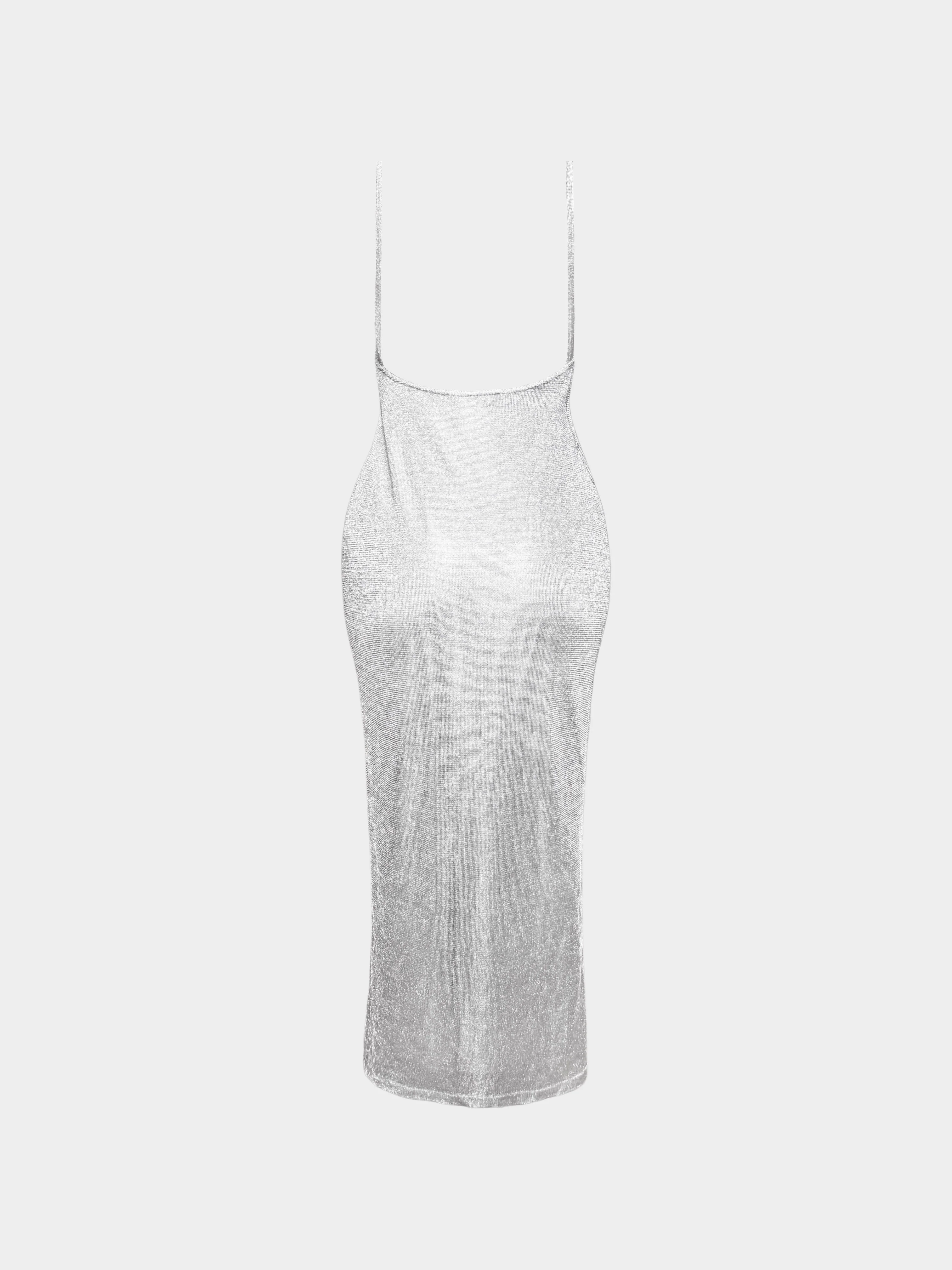 Plein Sud 1990s Metallic Silver Slip Maxi Dress - Image 2