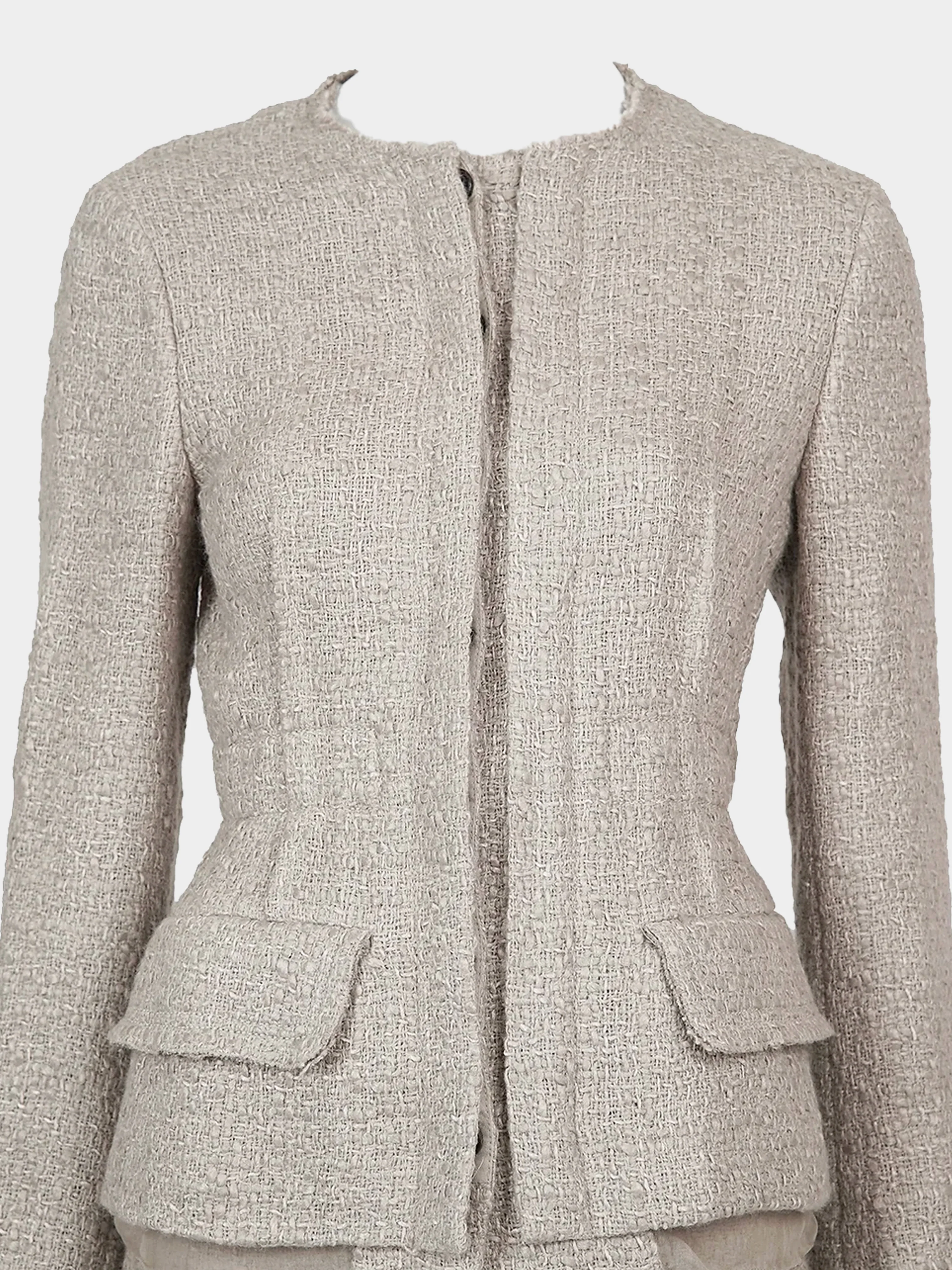 Prada 1990s Beige Tweed Jacket and Skirt Set - Image 3