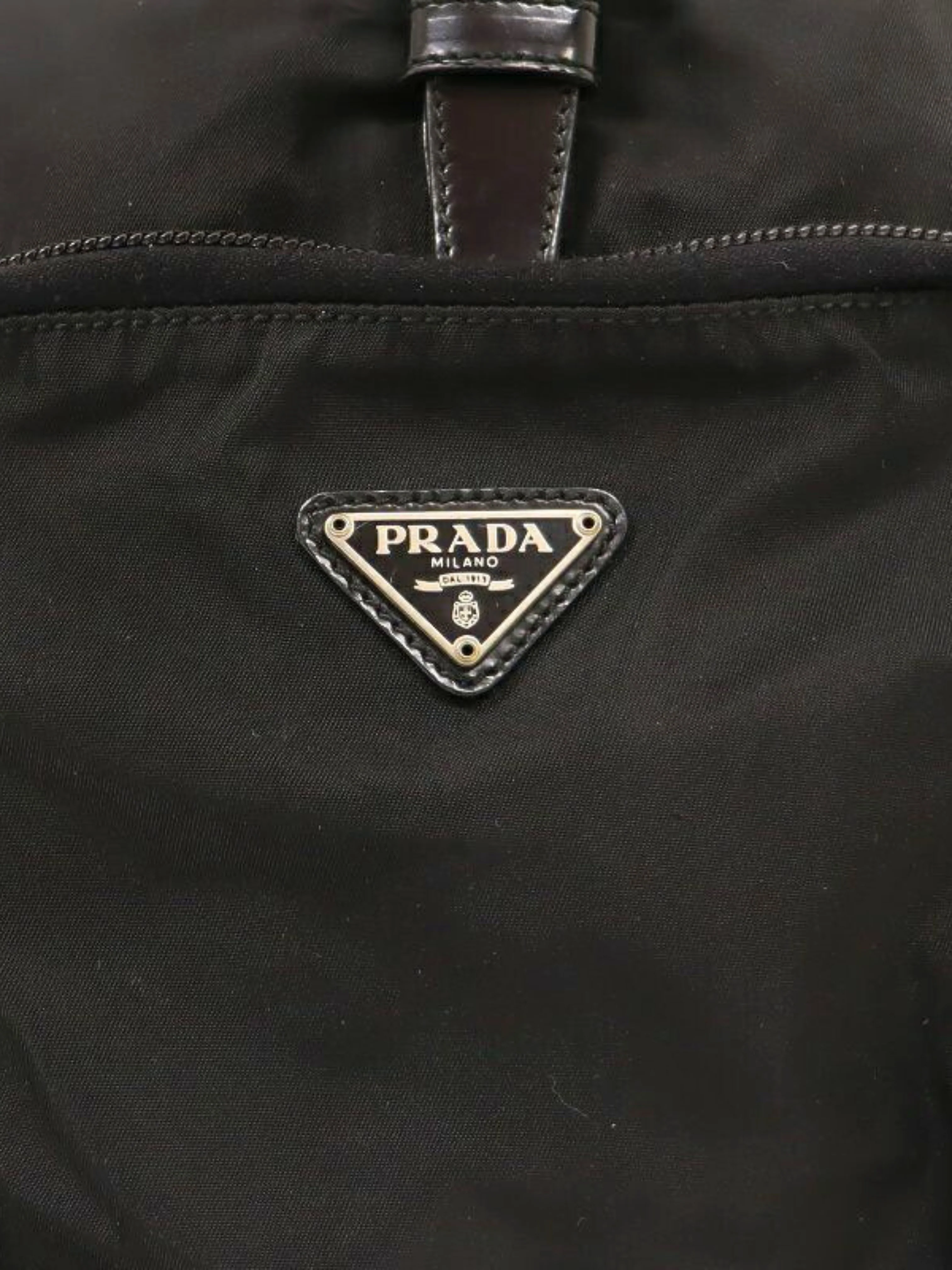 Prada 1990s Black Nylon and Leather Triangle Logo Backpack - Image 7