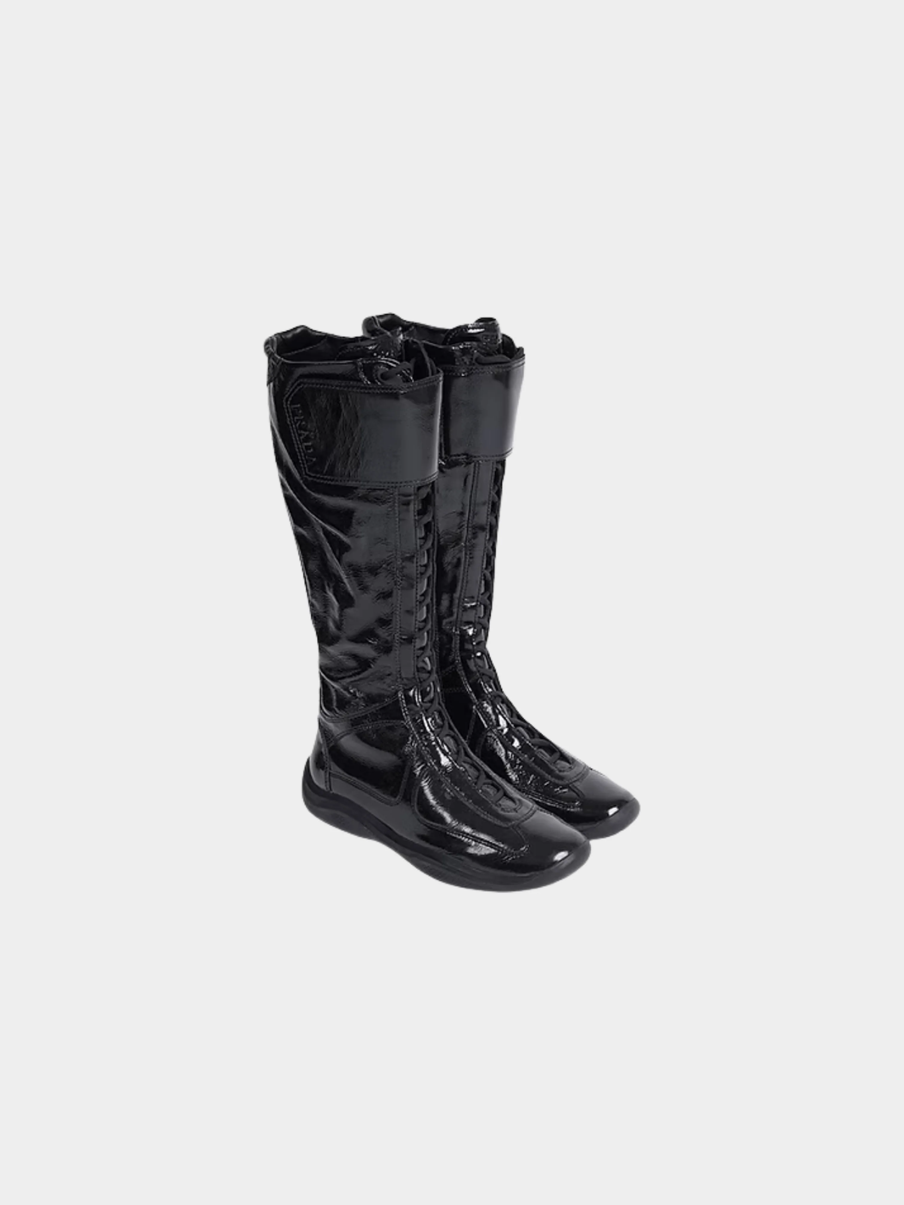 Prada 1990s Black Sport Lace Up Knee Boots - Image 2