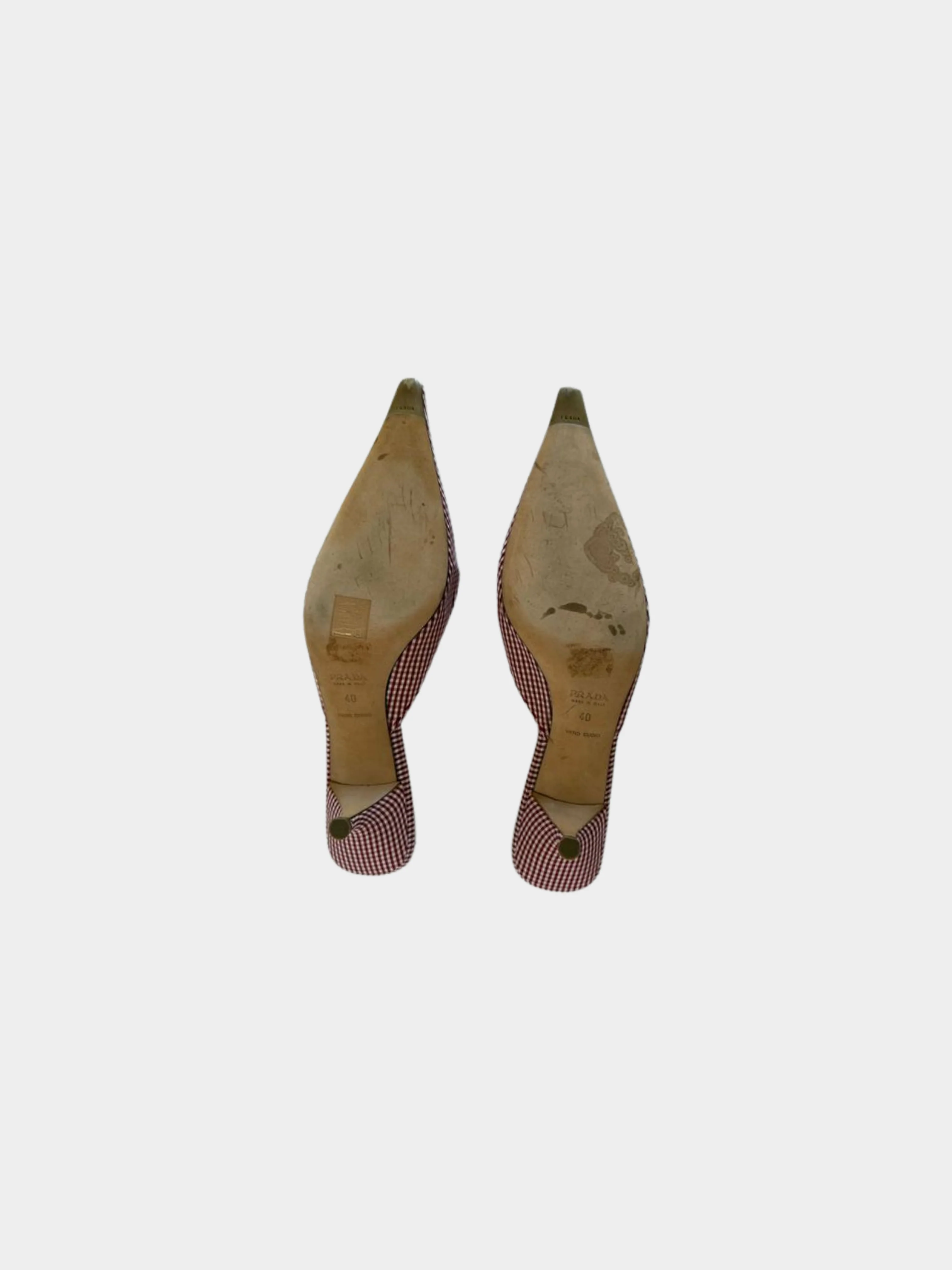 Prada 1990s Red Gingham Print Pointed Toe Mules - Image 3