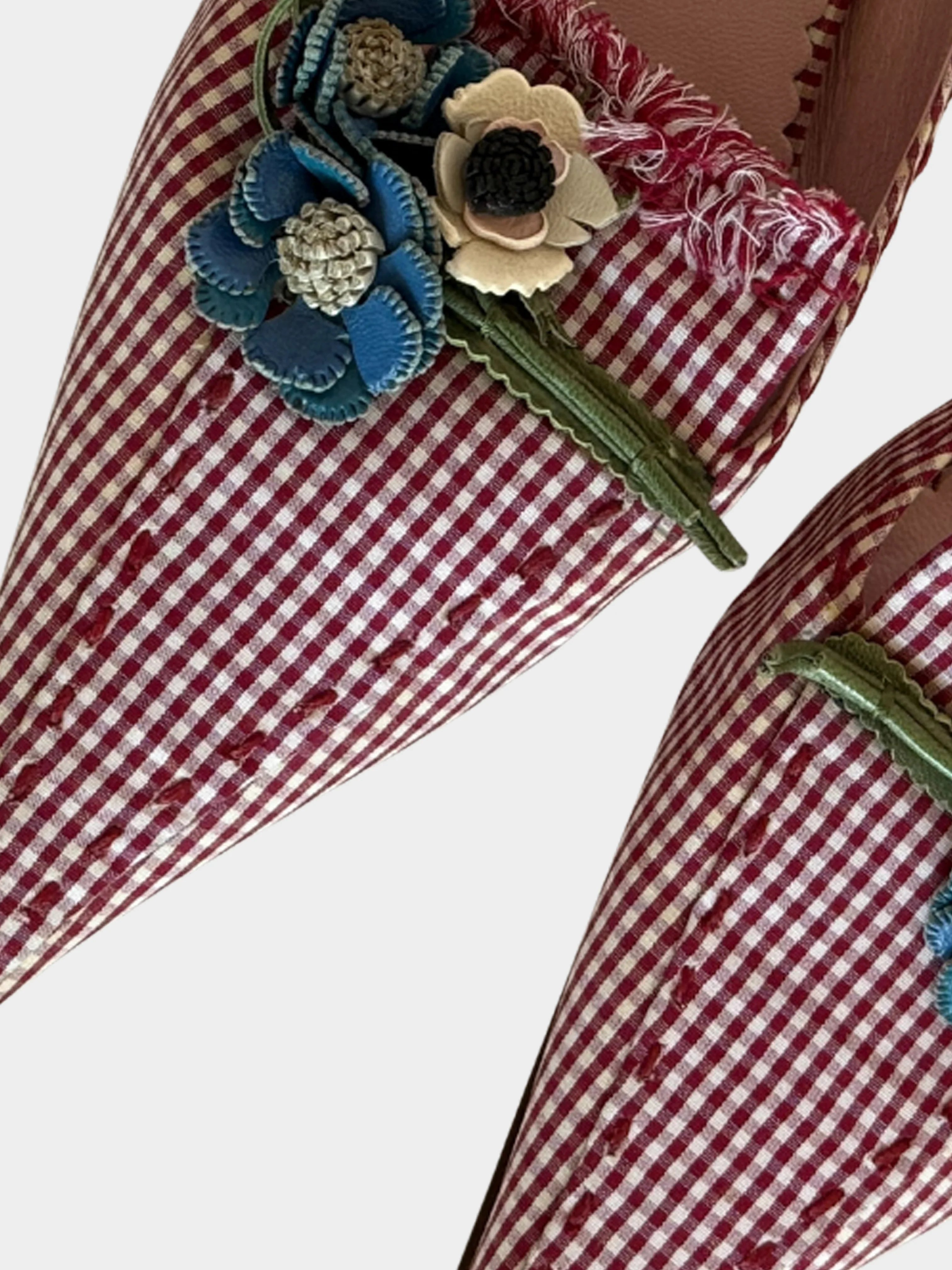 Prada 1990s Red Gingham Print Pointed Toe Mules - Image 4