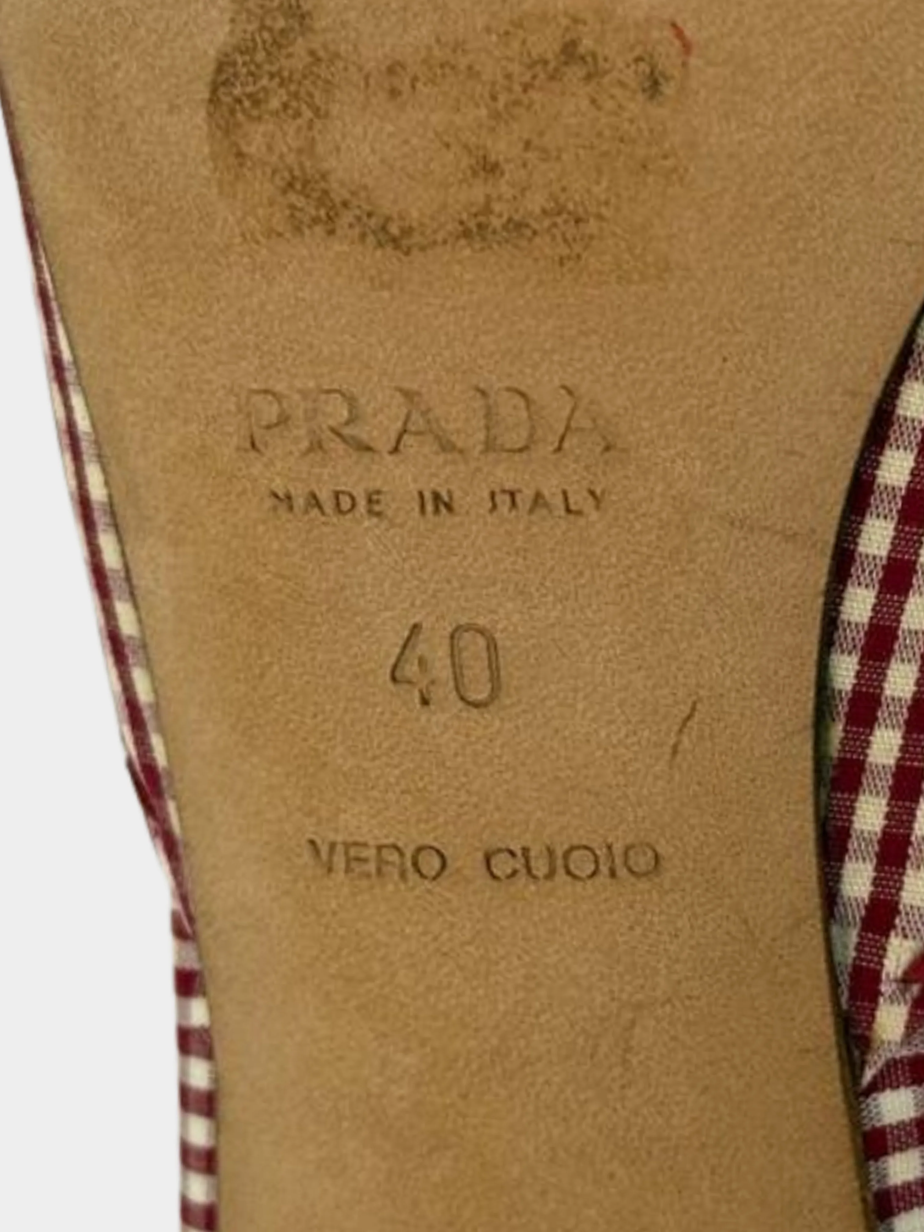 Prada 1990s Red Gingham Print Pointed Toe Mules - Image 6